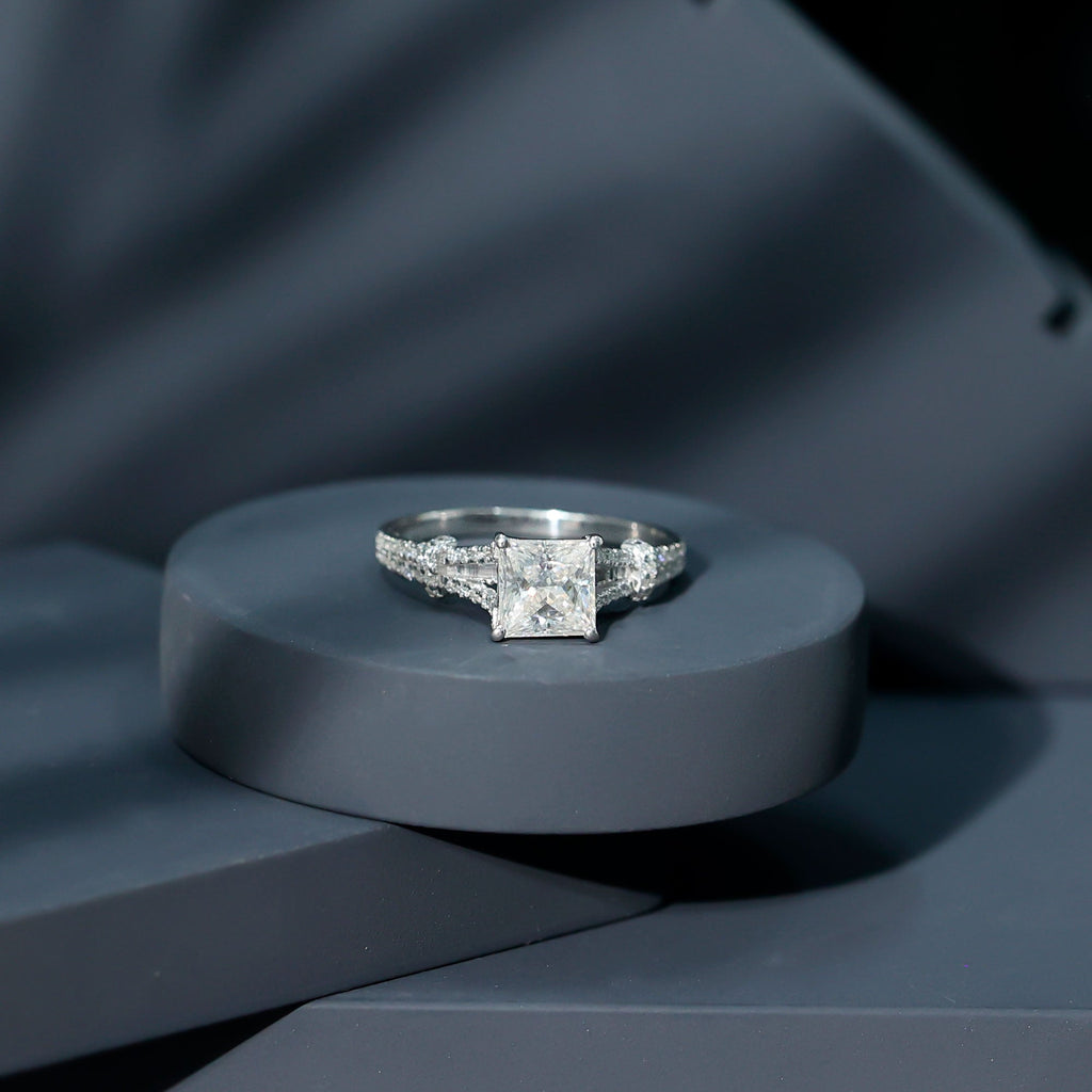 3 Carat Princess Cut Moissanite Solitaire Engagement Ring in Split Shank