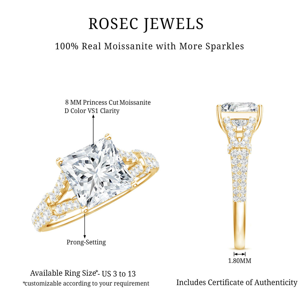 3 Carat Princess Cut Moissanite Solitaire Engagement Ring in Split Shank