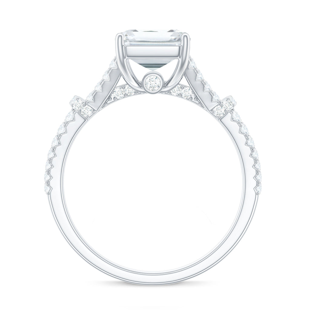 2.8 Carat Emerald Cut Moissanite Split Shank Engagement Ring for Women