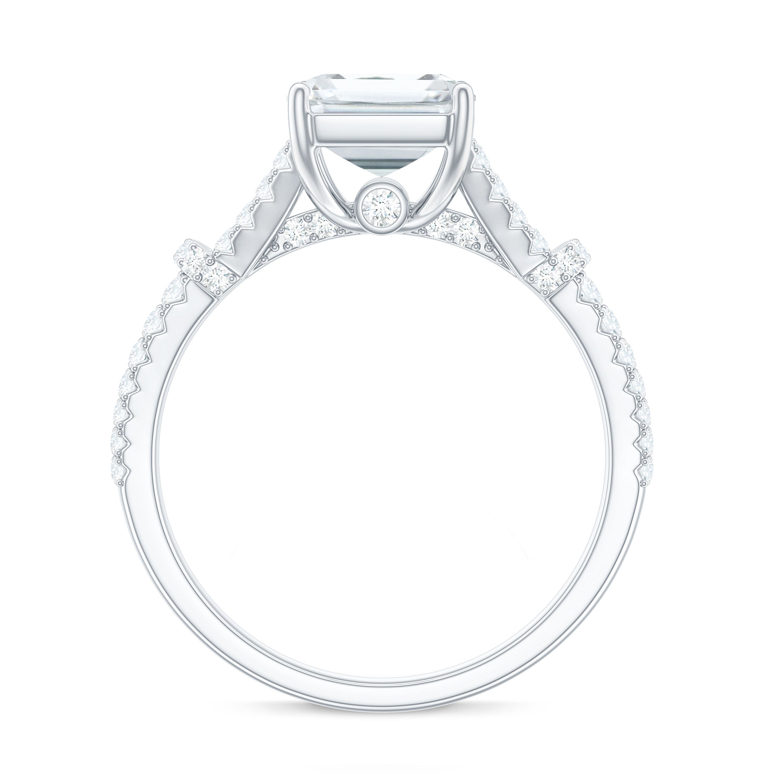 2.8 Carat Emerald Cut Moissanite Split Shank Engagement Ring for Women