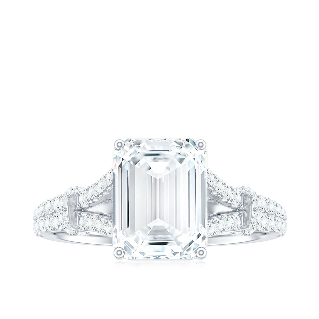 2.8 Carat Emerald Cut Moissanite Split Shank Engagement Ring for Women