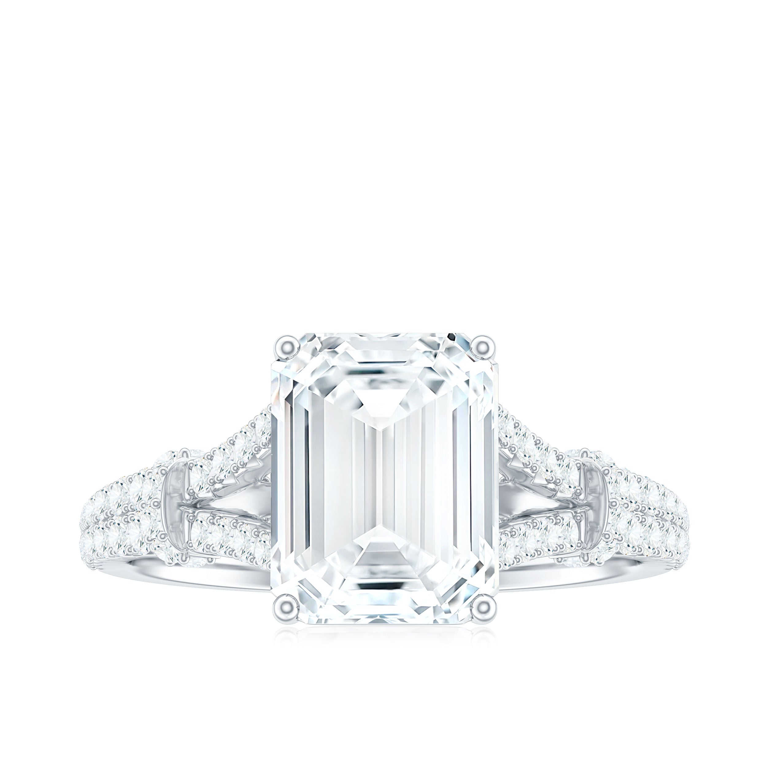 2.8 Carat Emerald Cut Moissanite Split Shank Engagement Ring for Women