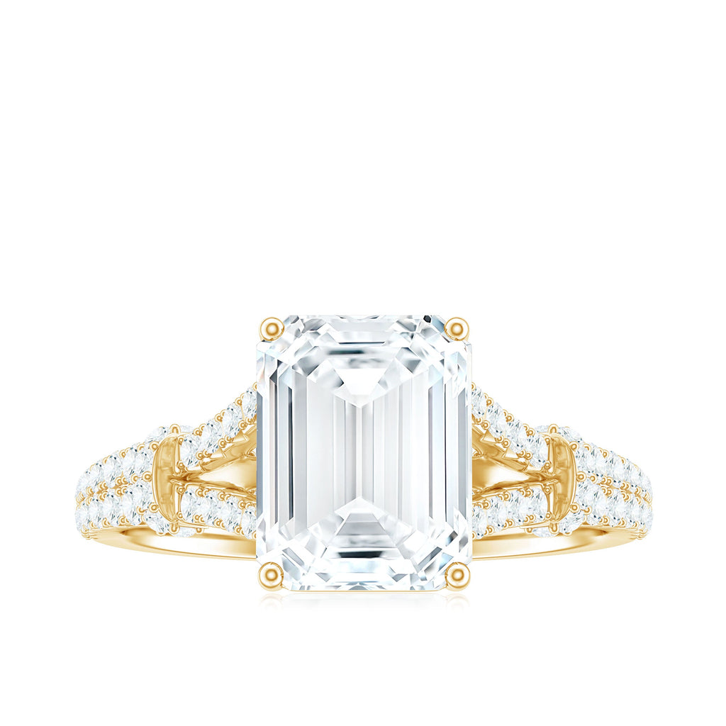 2.8 Carat Emerald Cut Moissanite Split Shank Engagement Ring for Women