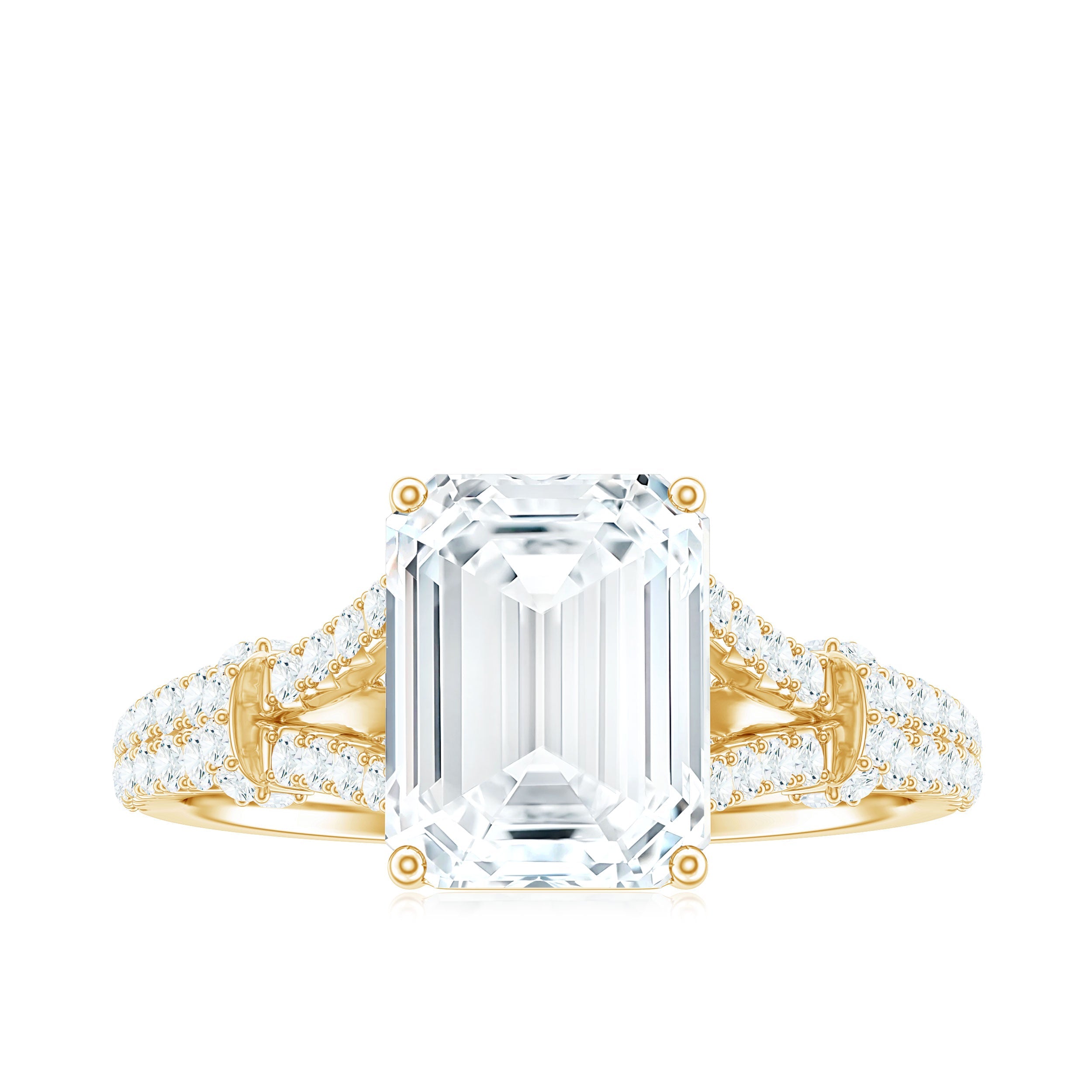 2.8 Carat Emerald Cut Moissanite Split Shank Engagement Ring for Women