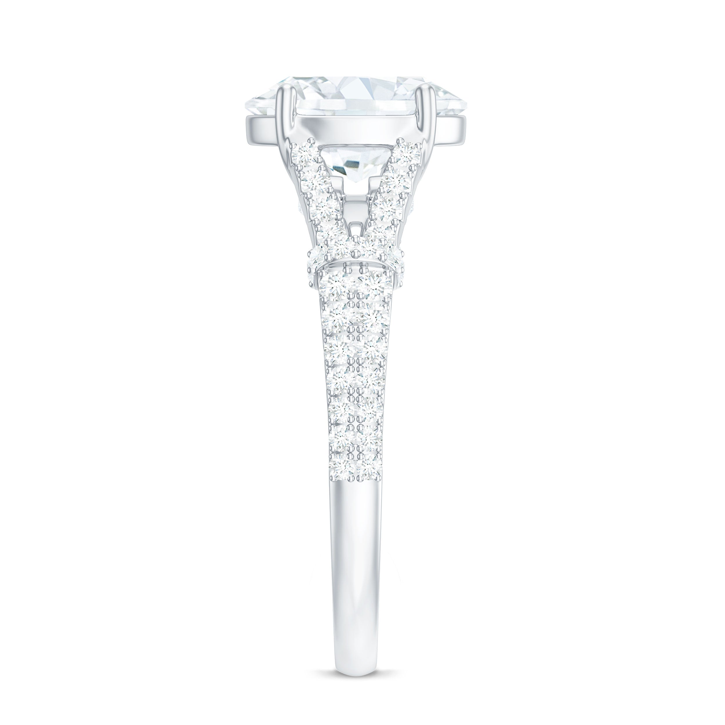 2 Carat Oval Cut Moissanite Statement Engagement Ring with Split Shank