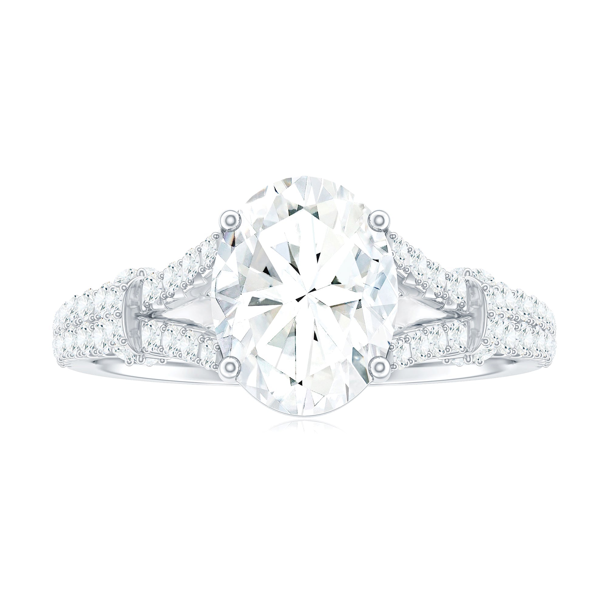 2 Carat Oval Cut Moissanite Statement Engagement Ring with Split Shank