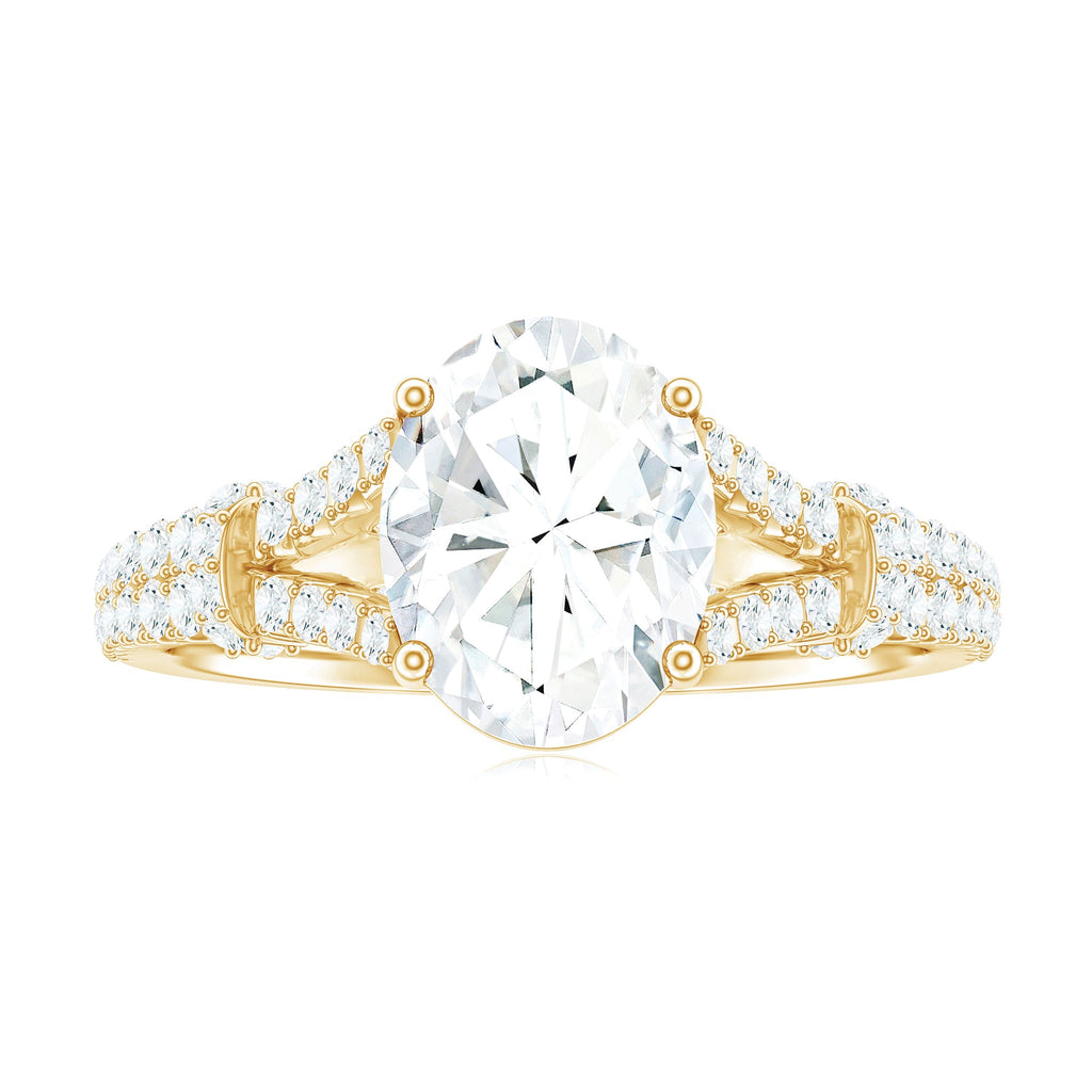 2 Carat Oval Cut Moissanite Statement Engagement Ring with Split Shank