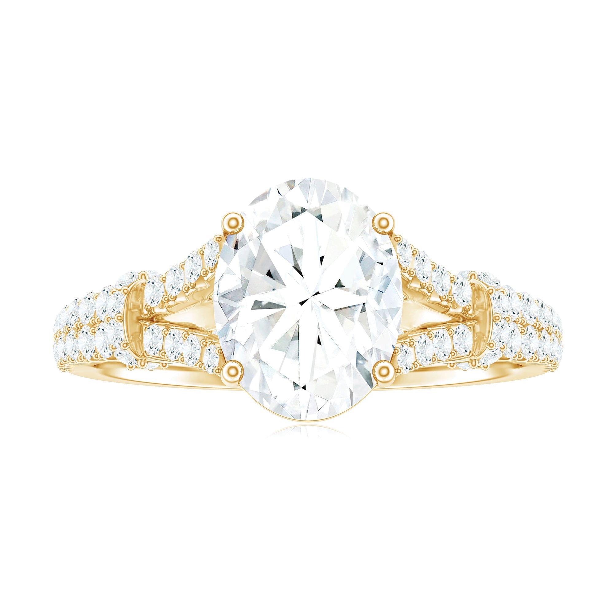 2 Carat Oval Cut Moissanite Statement Engagement Ring with Split Shank