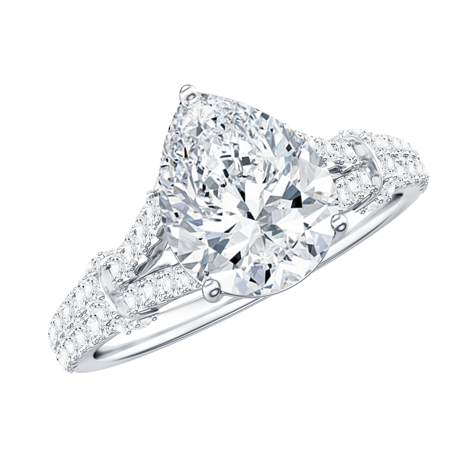 Pear Shaped Moissanite Solitaire Engagement Ring in Split Shank