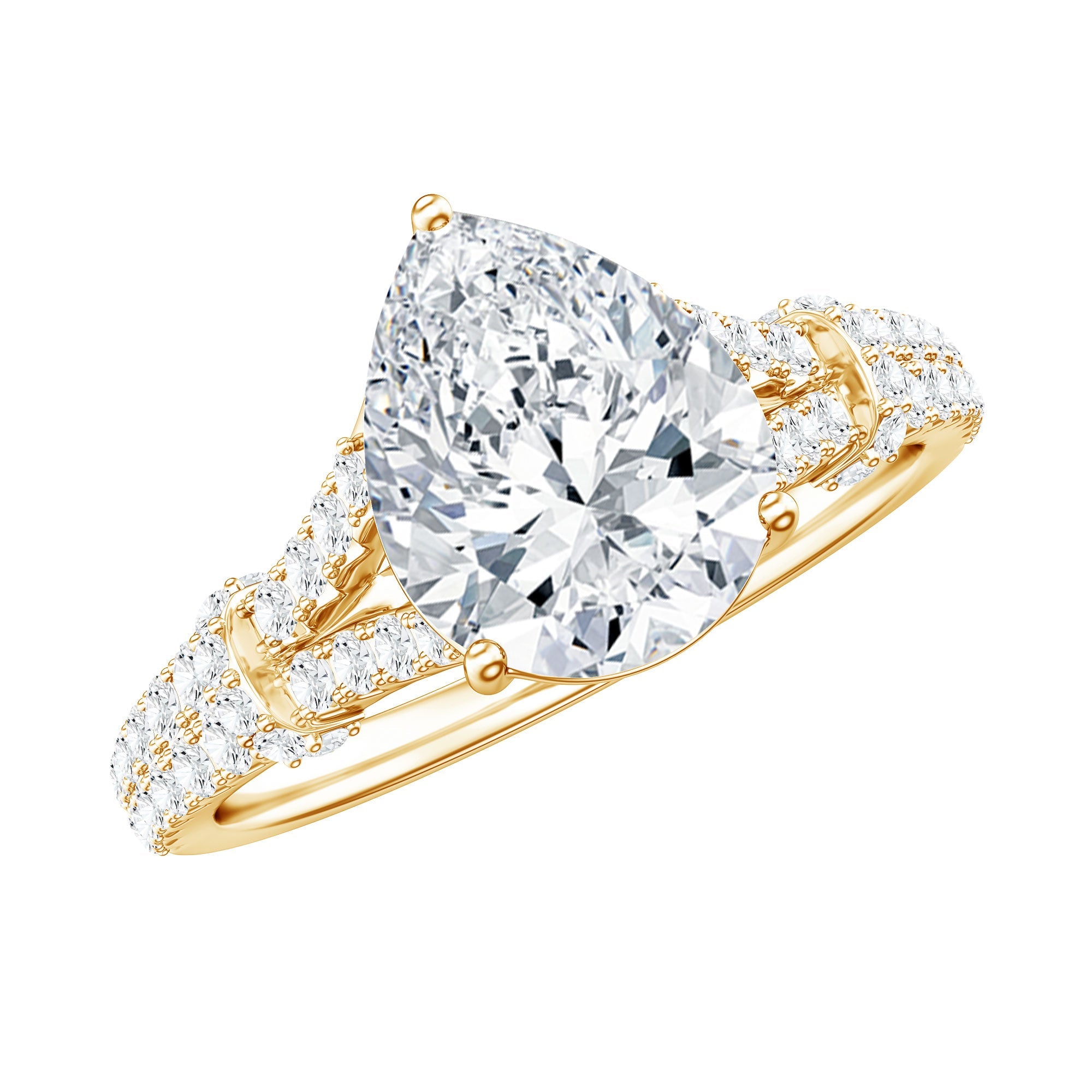 Pear Shaped Moissanite Solitaire Engagement Ring in Split Shank