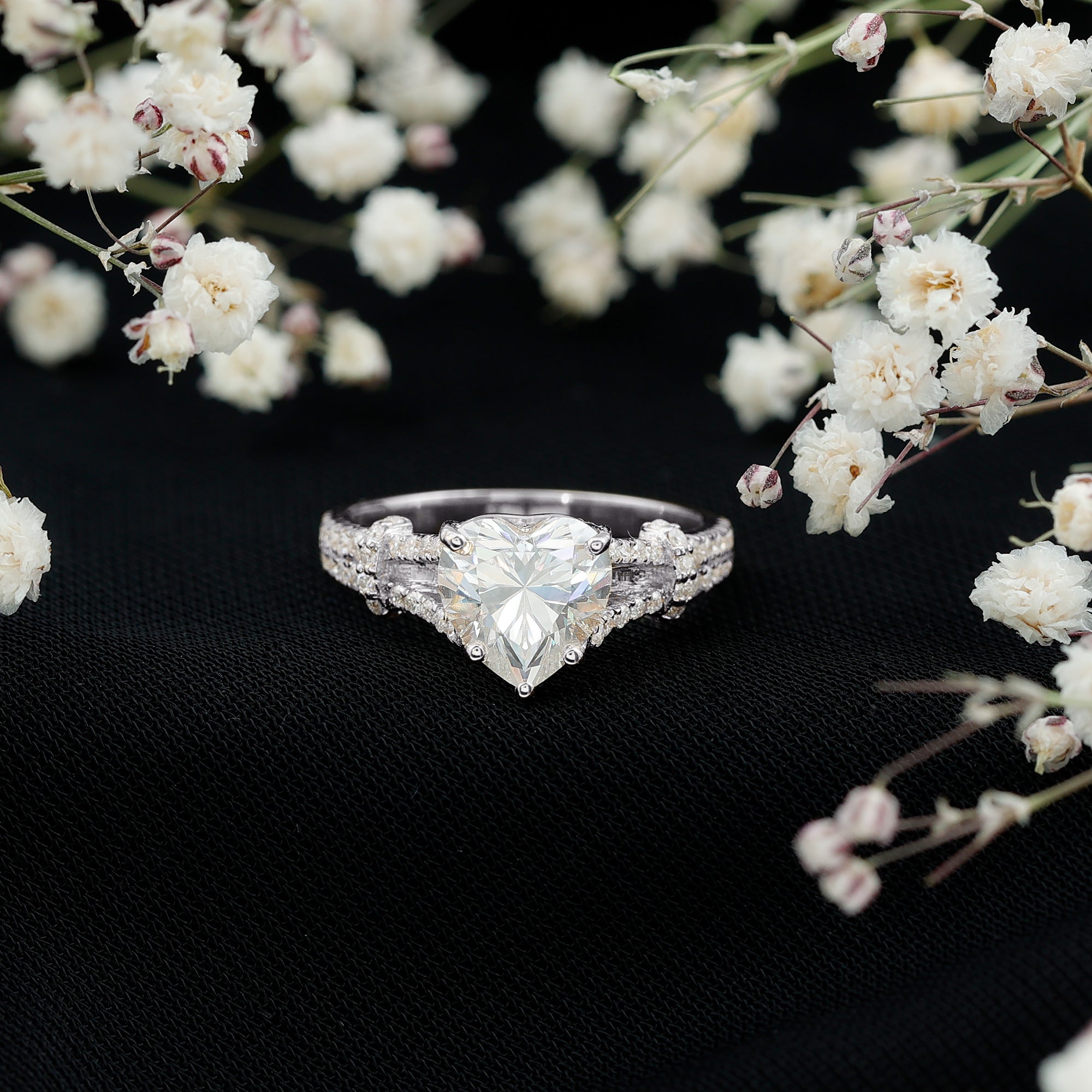 Heart Shape Moissanite Solitaire Engagement Ring in Split Shank
