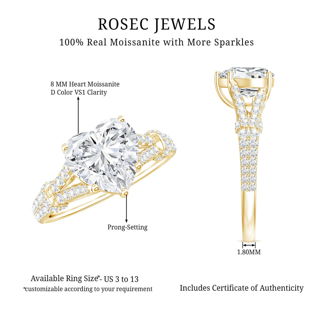 Heart Shape Moissanite Solitaire Engagement Ring in Split Shank