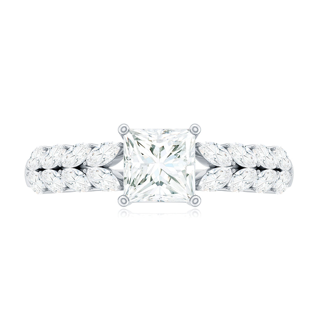 Certified Princess Cut Moissanite Split Shank Engagement Ring