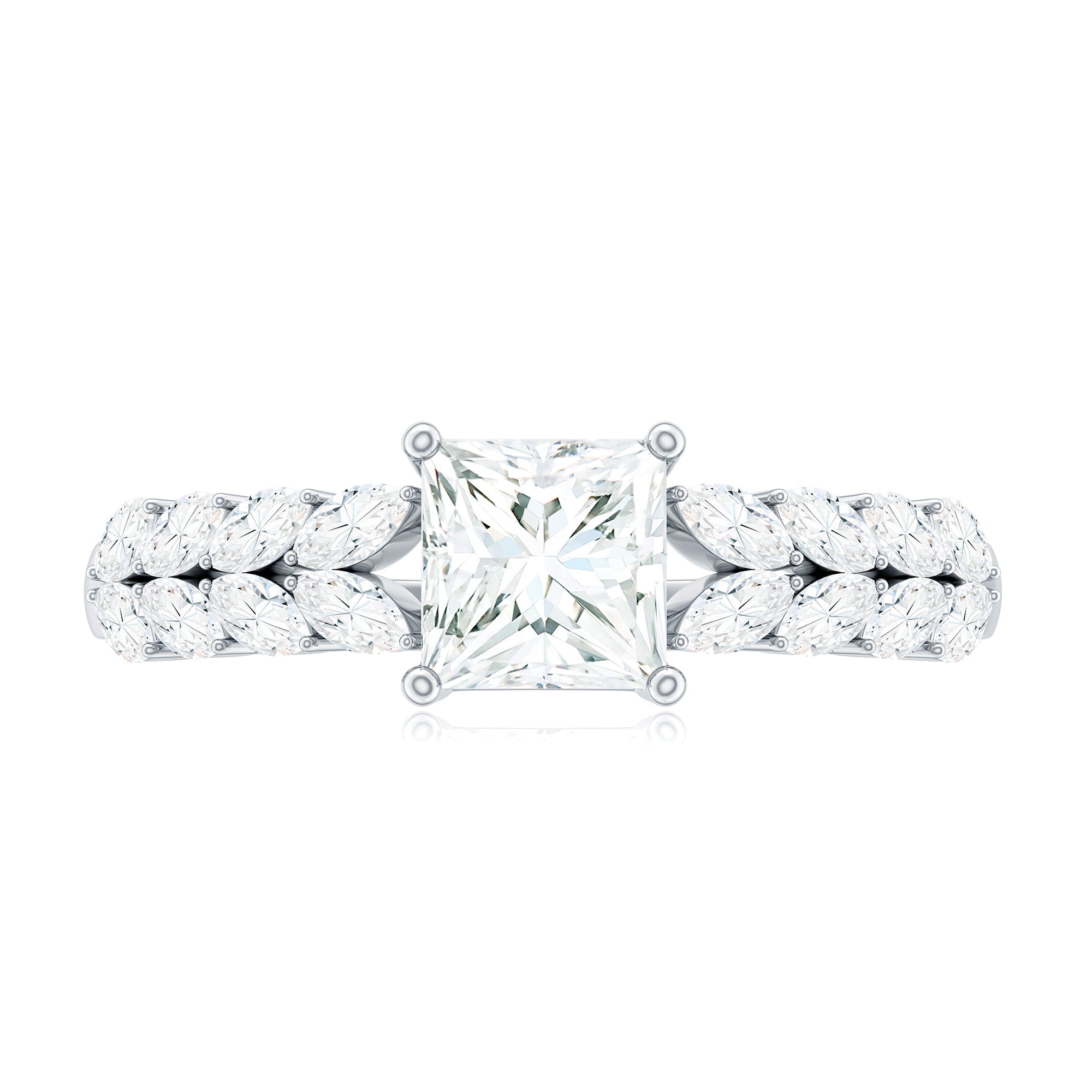 Certified Princess Cut Moissanite Split Shank Engagement Ring