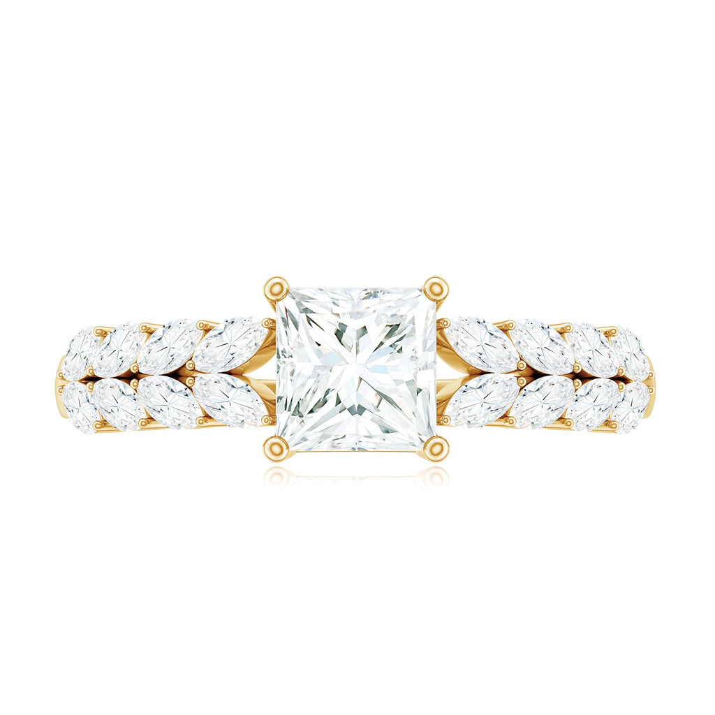 Certified Princess Cut Moissanite Split Shank Engagement Ring