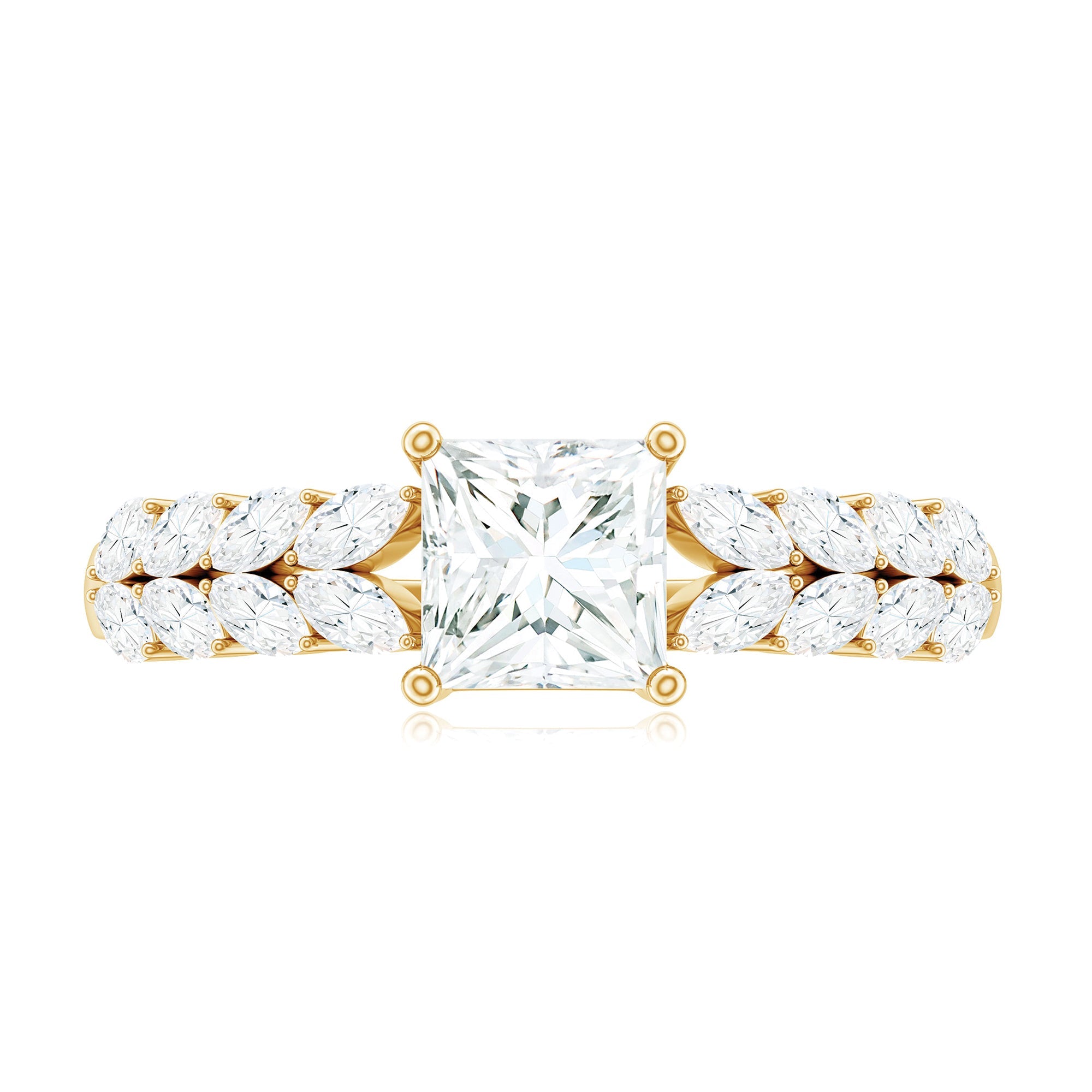 Certified Princess Cut Moissanite Split Shank Engagement Ring