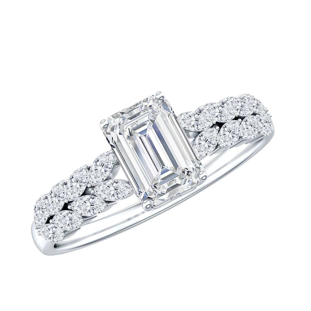 Certified Moissanite Emerald Cut Engagement Ring with Side Stones