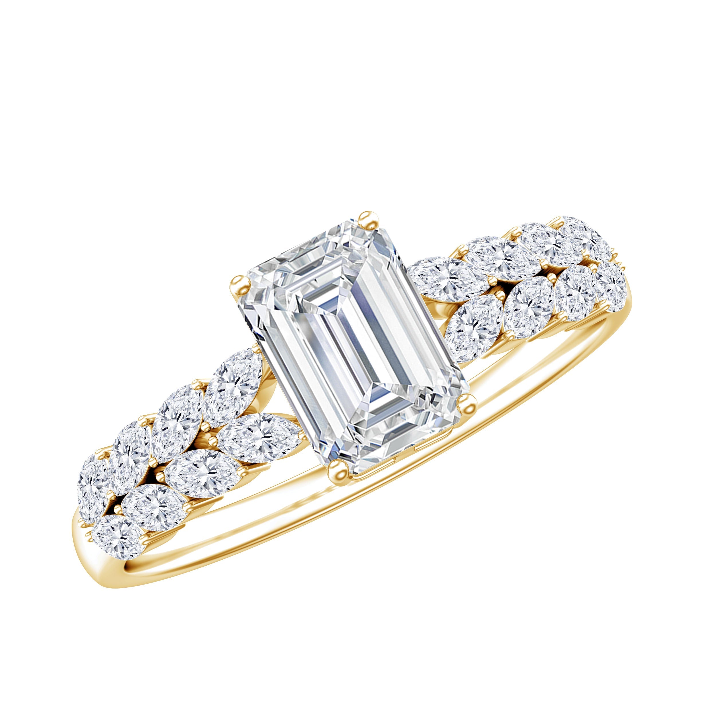 Certified Moissanite Emerald Cut Engagement Ring with Side Stones