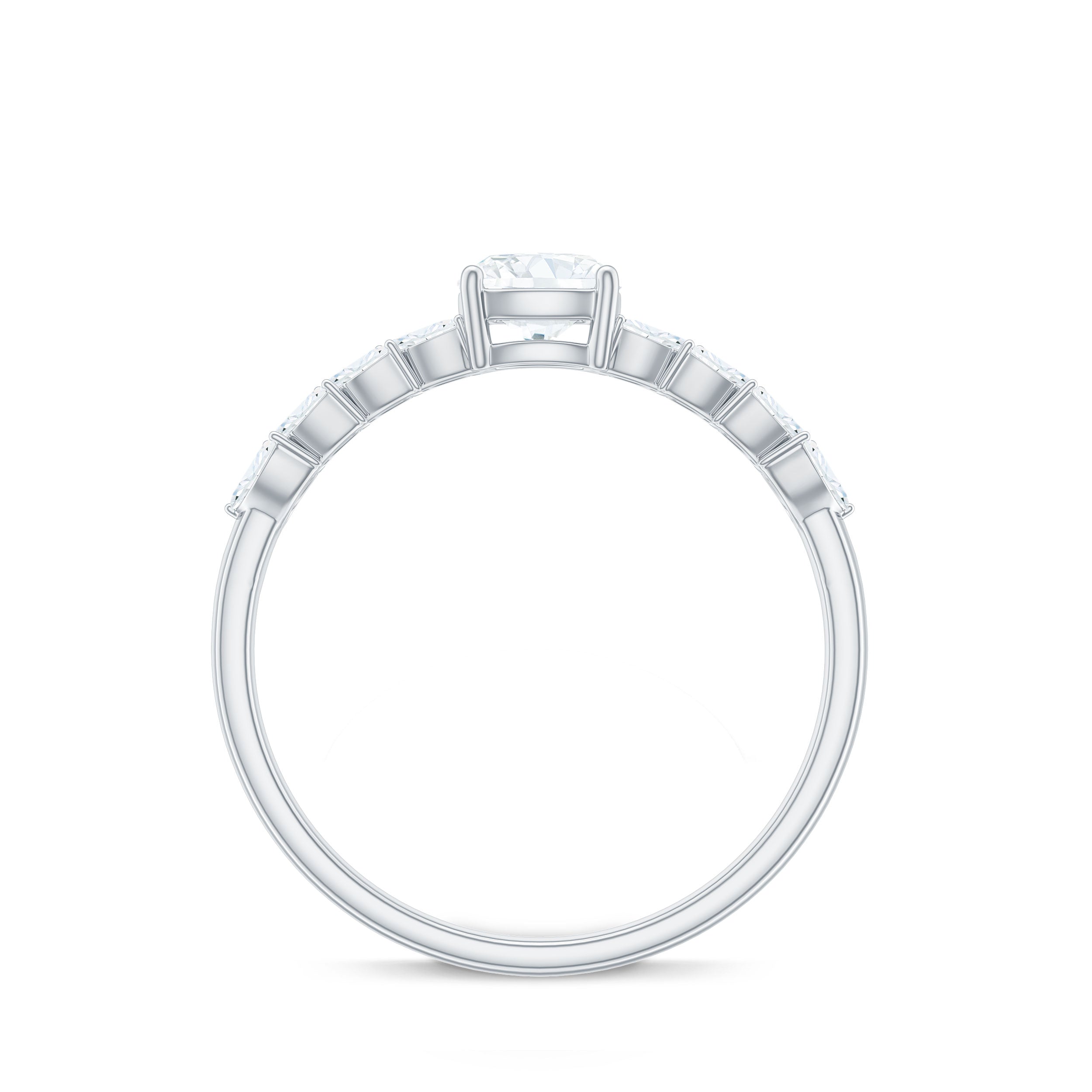 Cushion Cut Moissanite Solitaire Engagement Ring with Side Stones