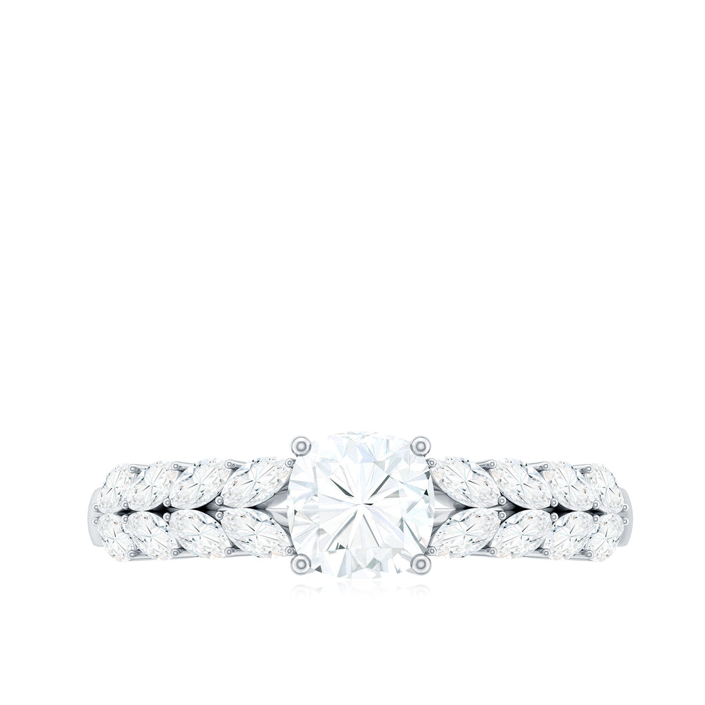 Cushion Cut Moissanite Solitaire Engagement Ring with Side Stones
