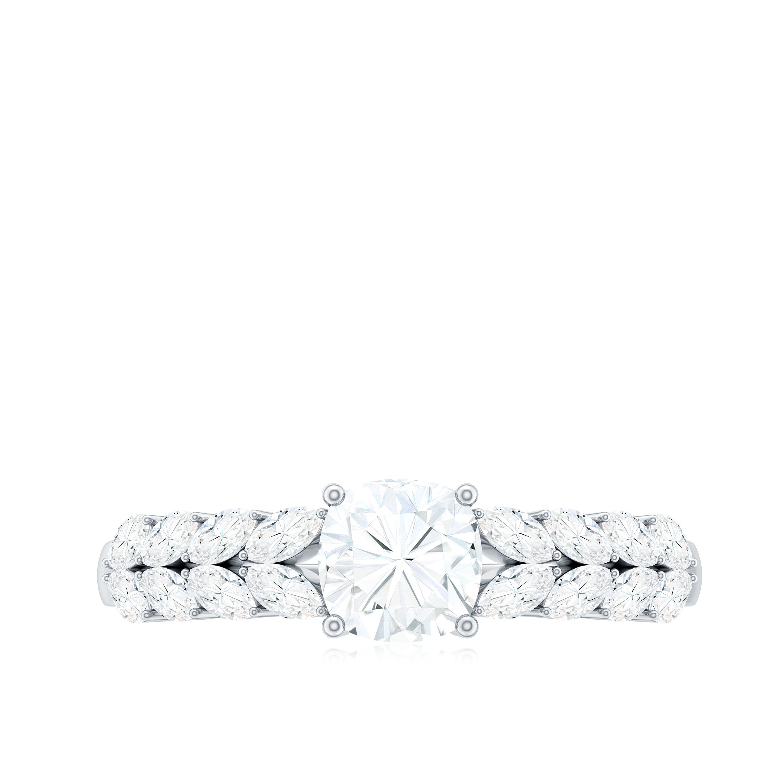 Cushion Cut Moissanite Solitaire Engagement Ring with Side Stones