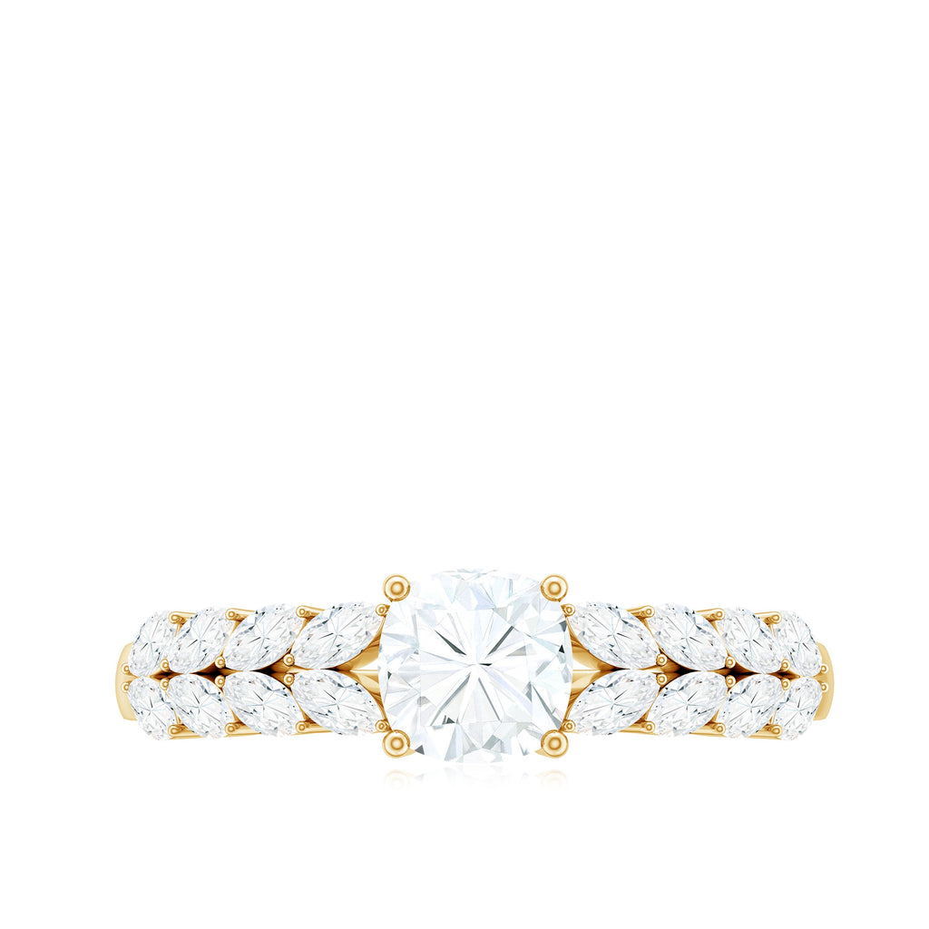Cushion Cut Moissanite Solitaire Engagement Ring with Side Stones