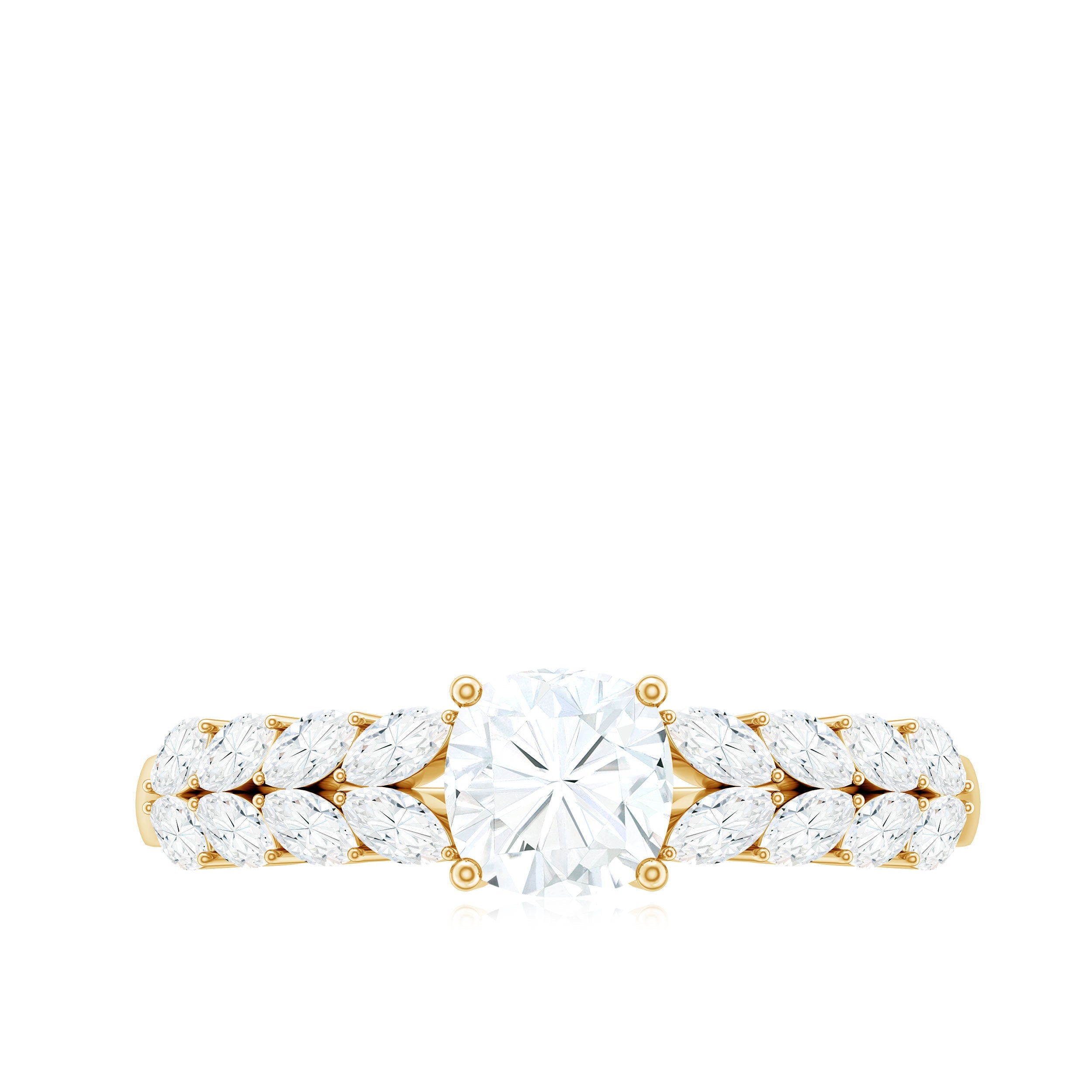 Cushion Cut Moissanite Solitaire Engagement Ring with Side Stones