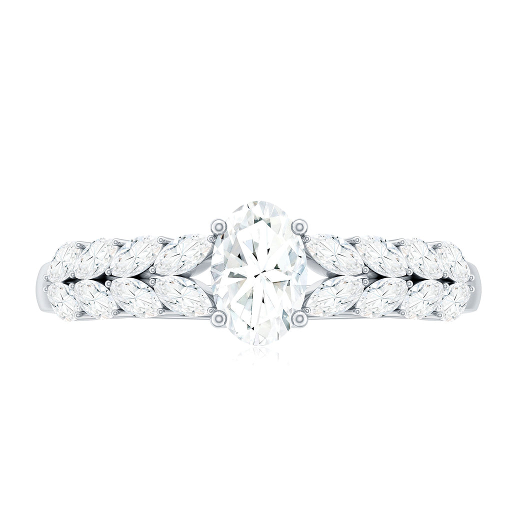 0.4 Carat Oval Cut Certified Moissanite Engagement Split Shank Ring