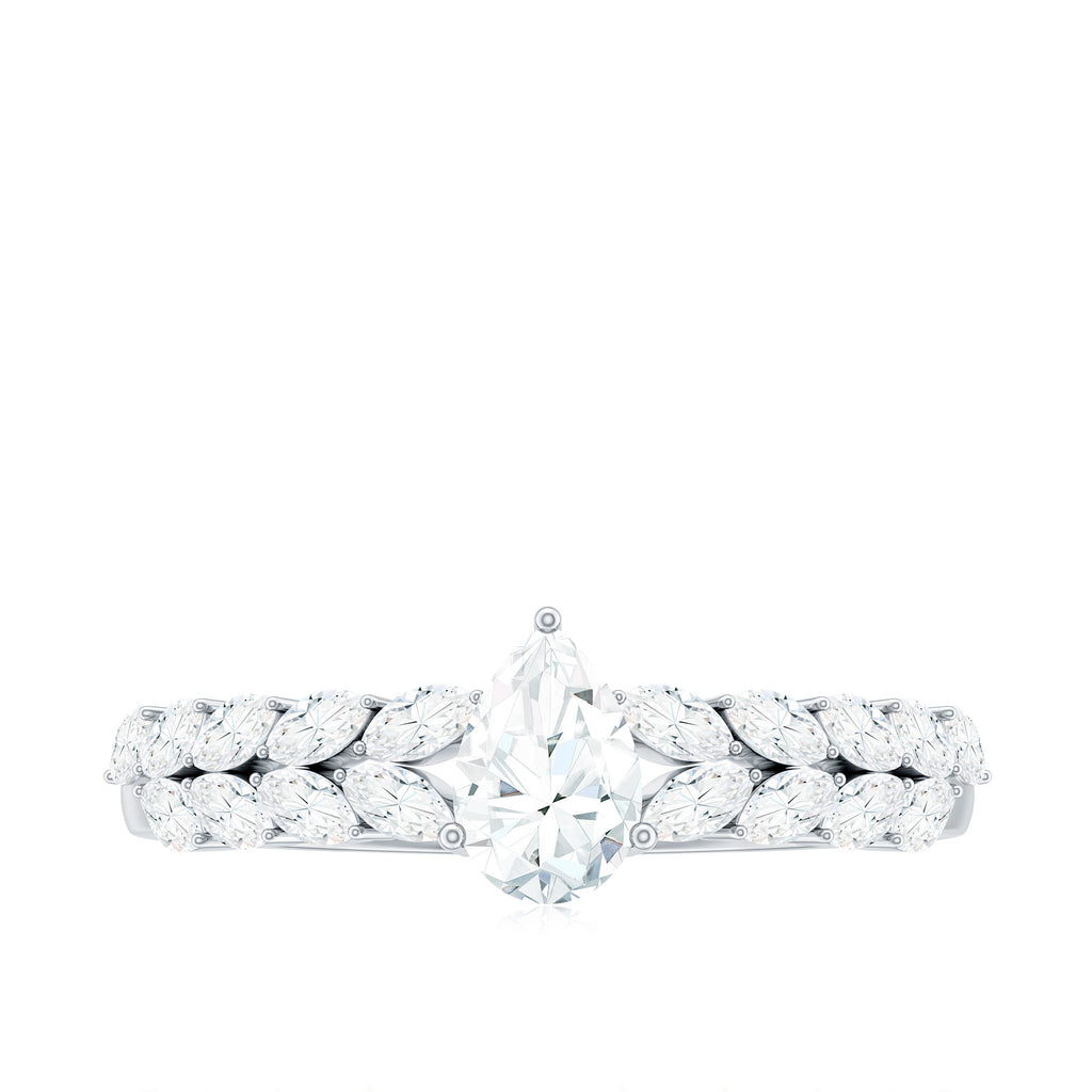 Certified Pear Cut Moissanite Solitaire Engagement Ring with Split Shank