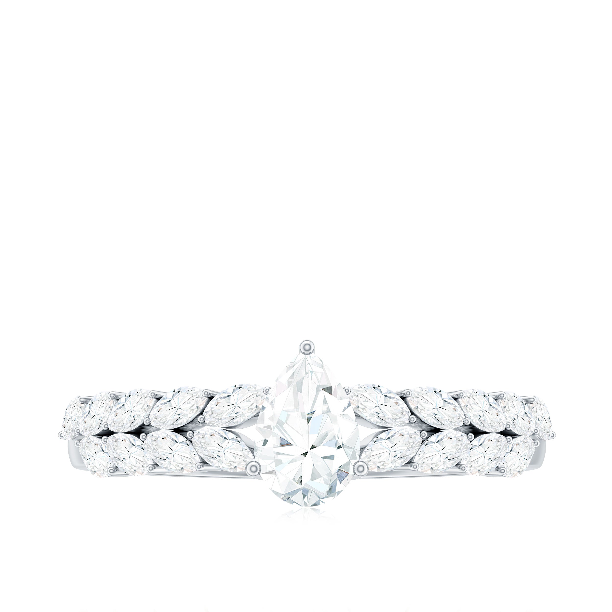 Certified Pear Cut Moissanite Solitaire Engagement Ring with Split Shank