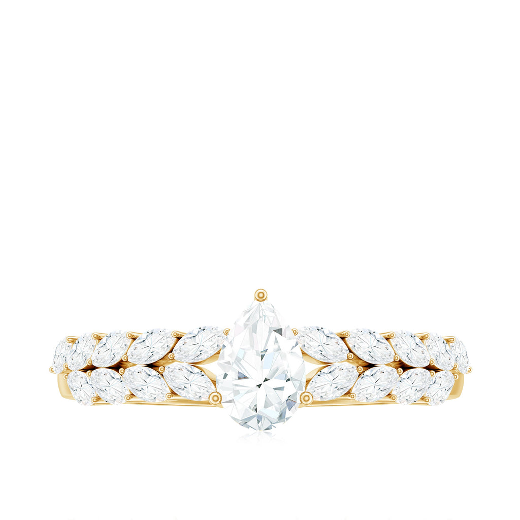 Certified Pear Cut Moissanite Solitaire Engagement Ring with Split Shank
