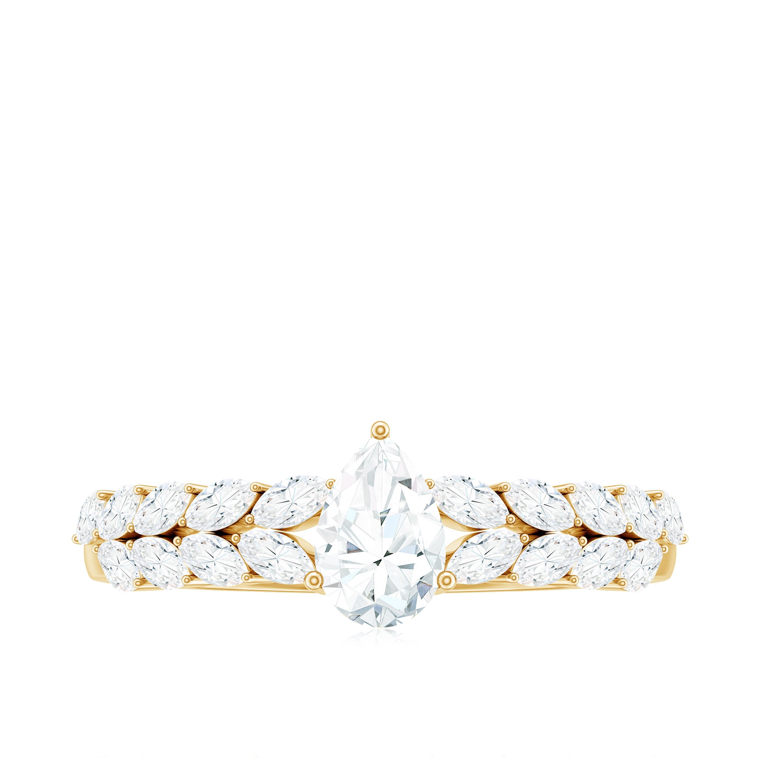 Certified Pear Cut Moissanite Solitaire Engagement Ring with Split Shank