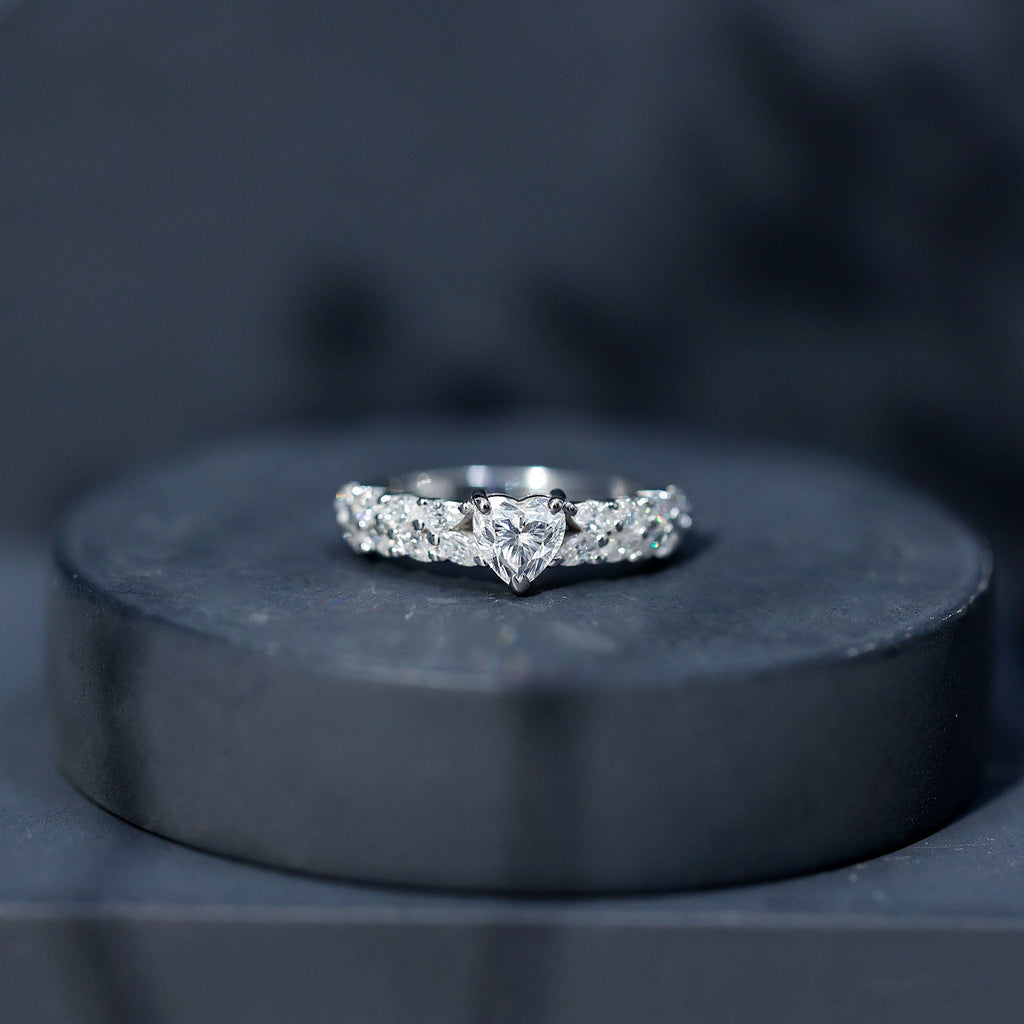 Heart Shape Moissanite Engagement Ring with Side Stones