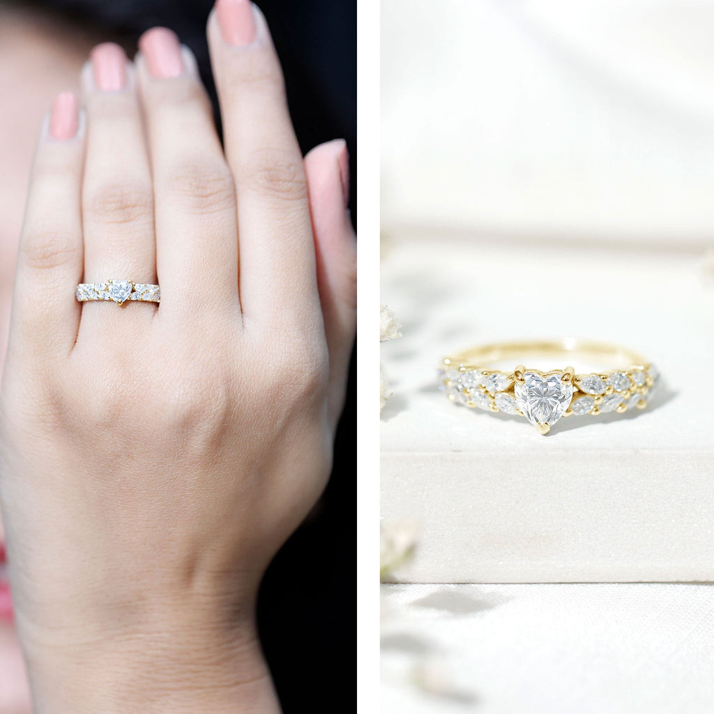 Heart Shape Moissanite Engagement Ring with Side Stones