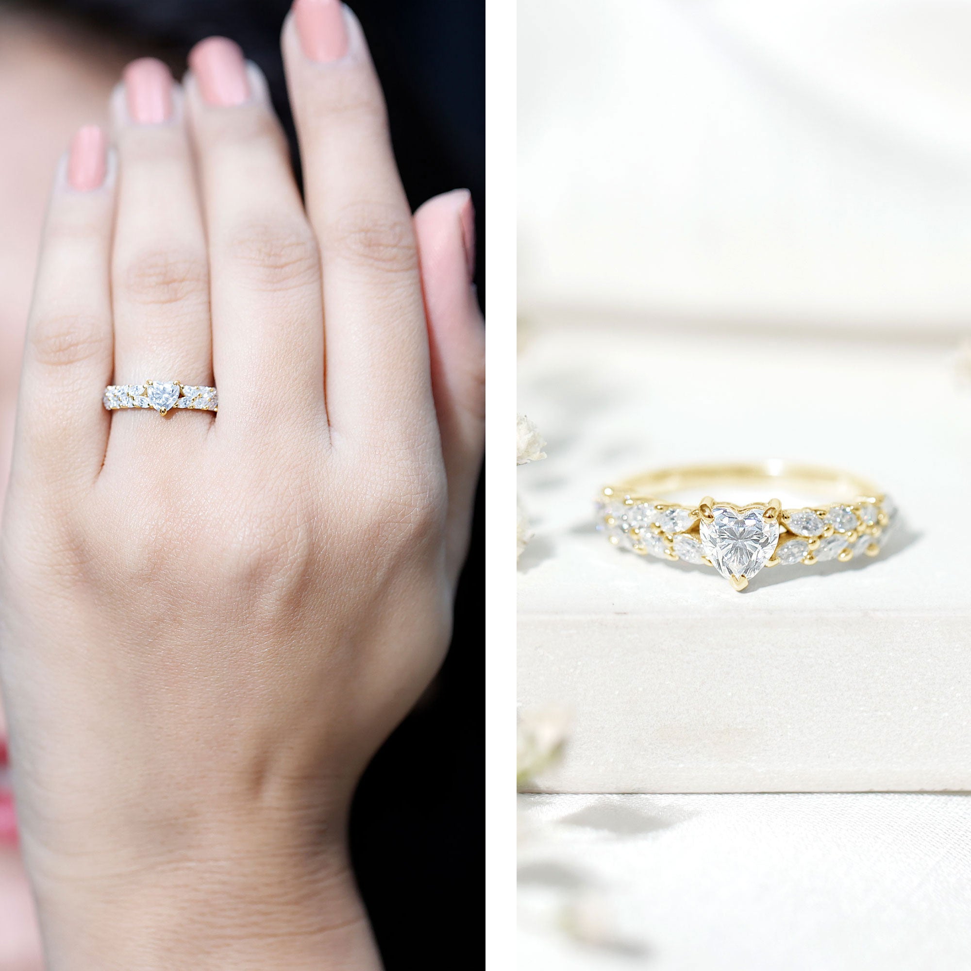 Heart Shape Moissanite Engagement Ring with Side Stones
