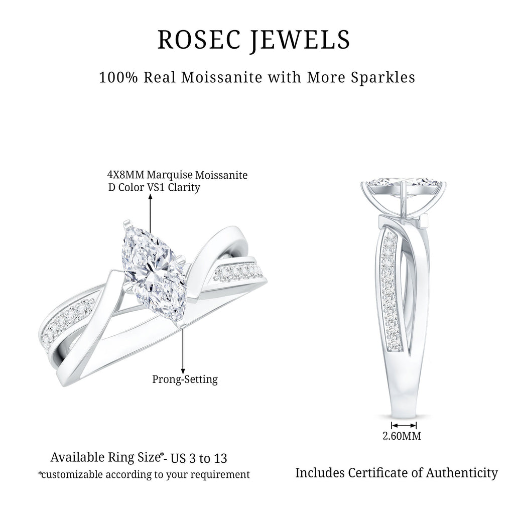 Certified Moissanite Marquise Cut Engagement Ring For Women