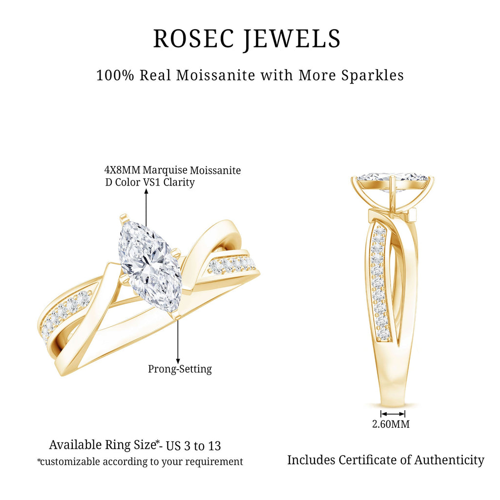 Certified Moissanite Marquise Cut Engagement Ring For Women