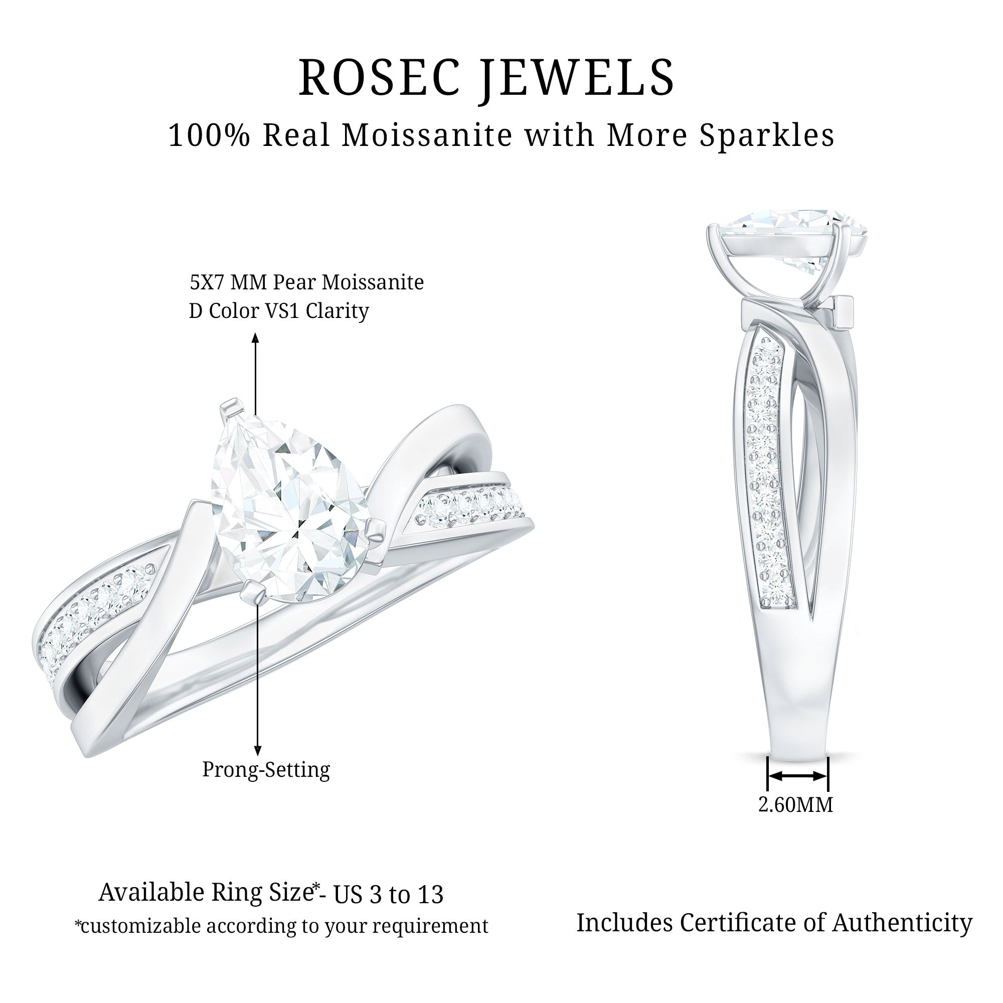 Pear Shaped Moissanite Infinity Engagement Ring