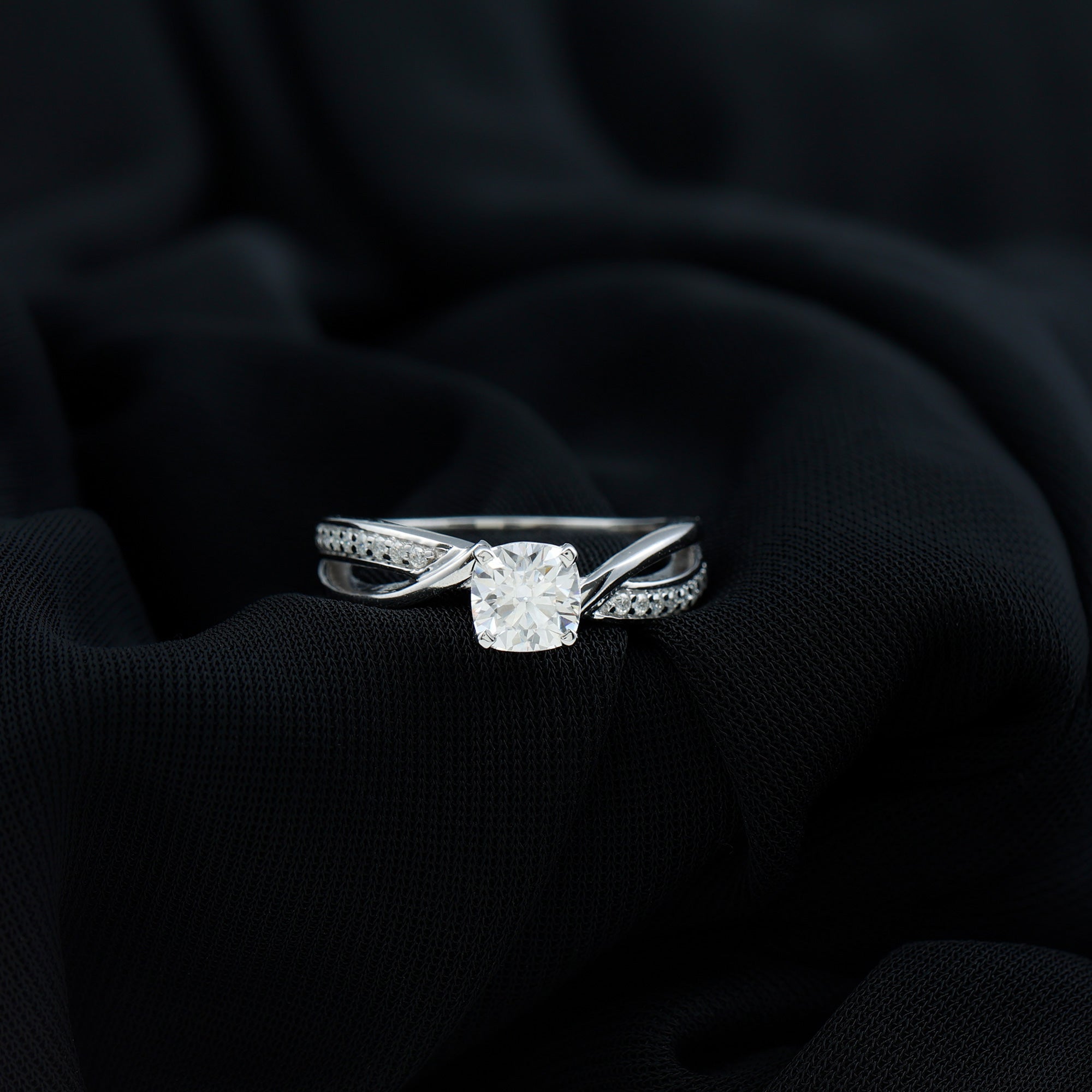Cushion Cut Solitaire Moissanite Infinity Engagement Ring