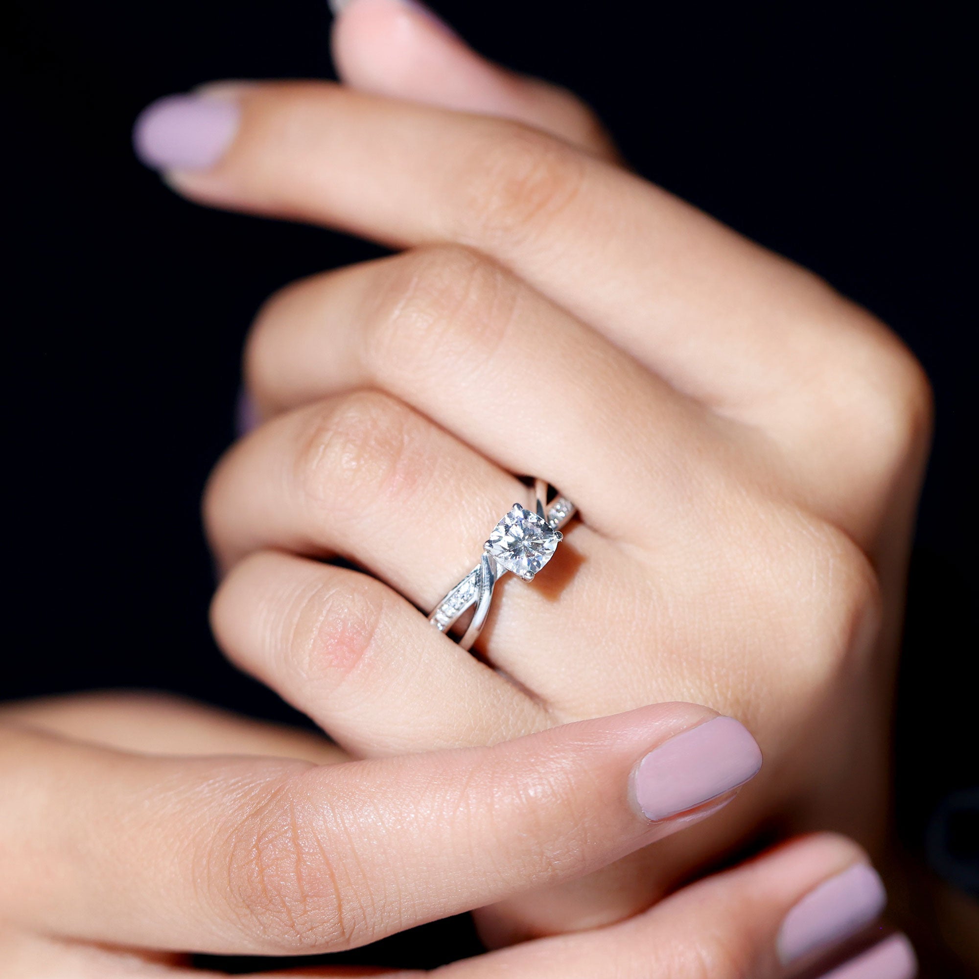 Cushion Cut Solitaire Moissanite Infinity Engagement Ring