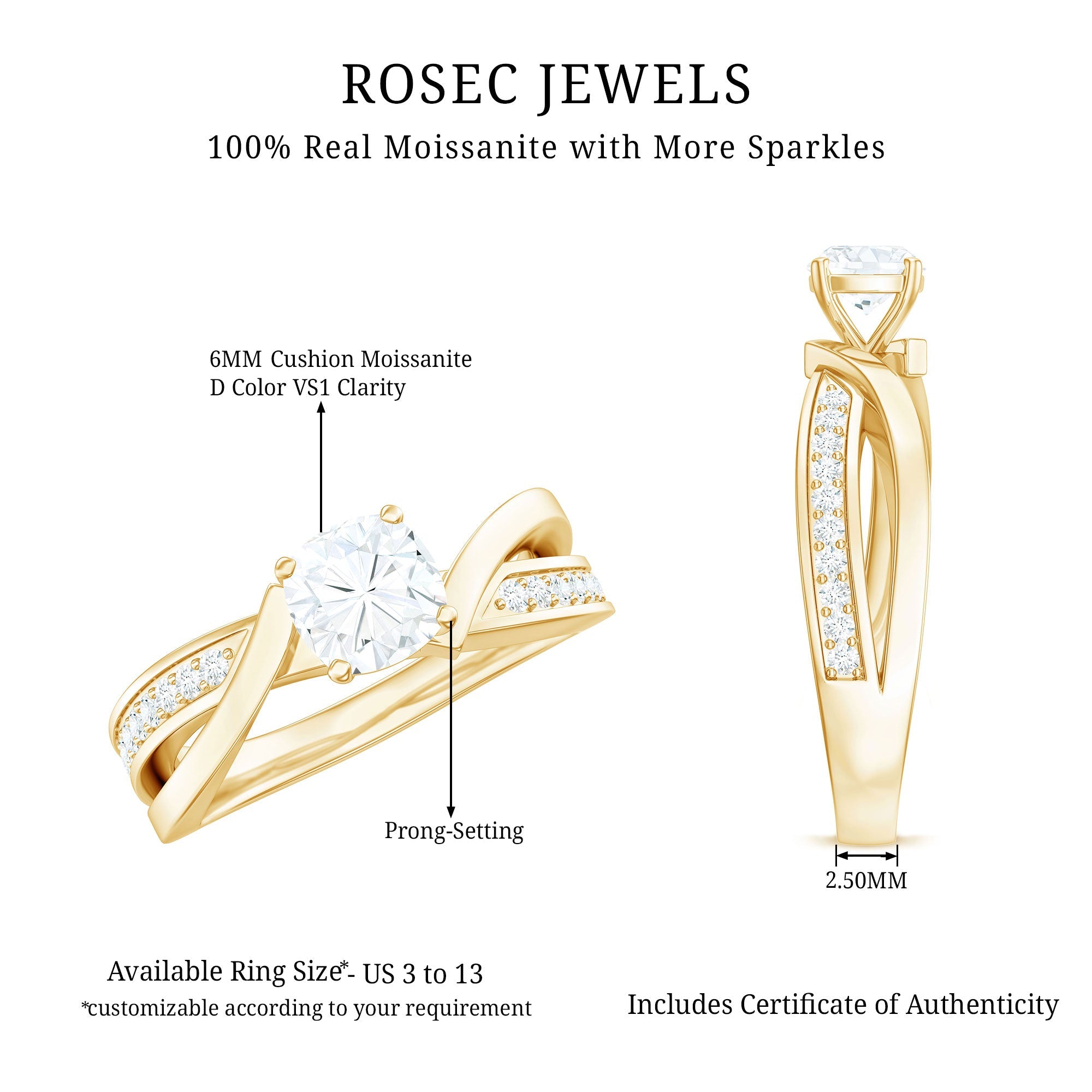 Cushion Cut Solitaire Moissanite Infinity Engagement Ring
