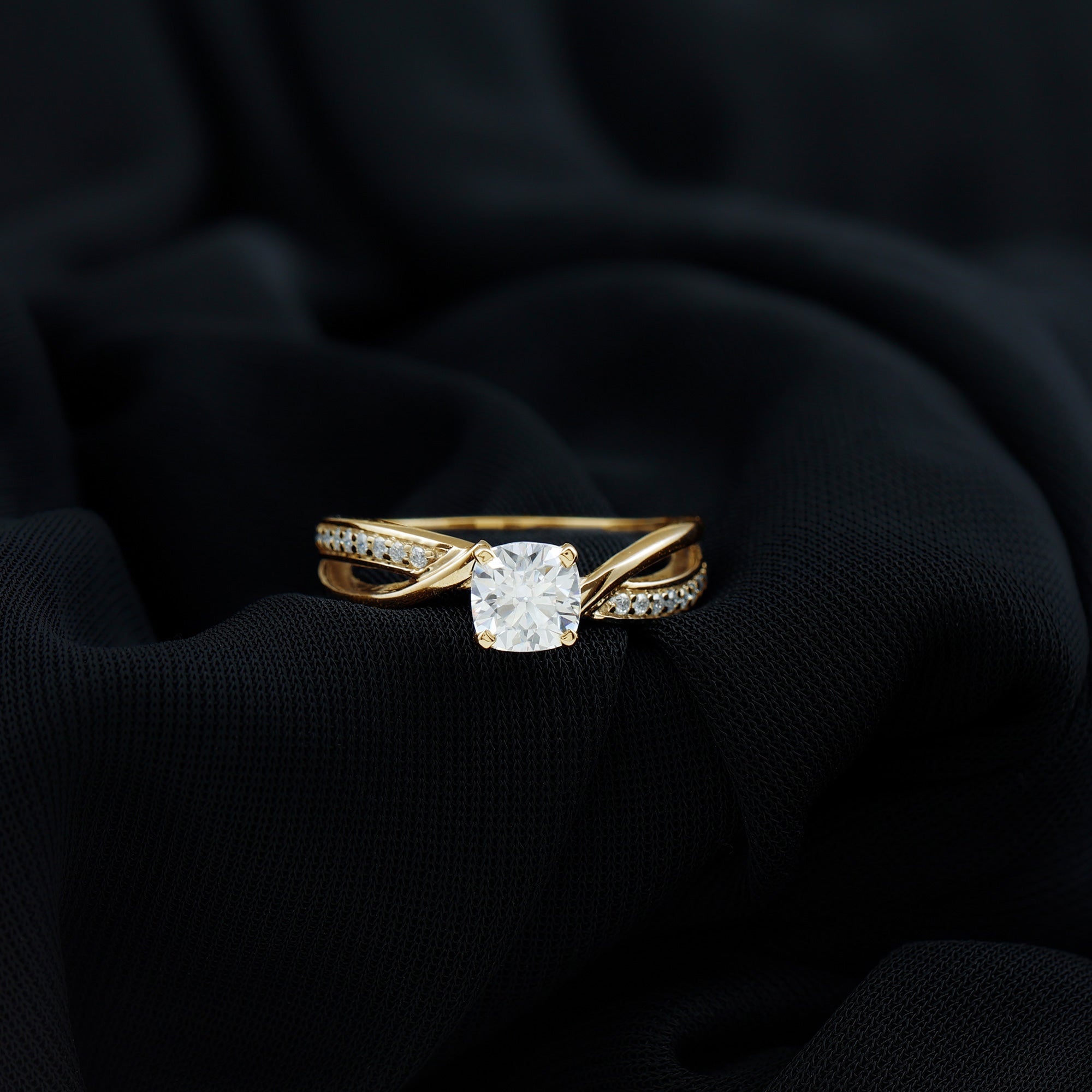 Cushion Cut Solitaire Moissanite Infinity Engagement Ring