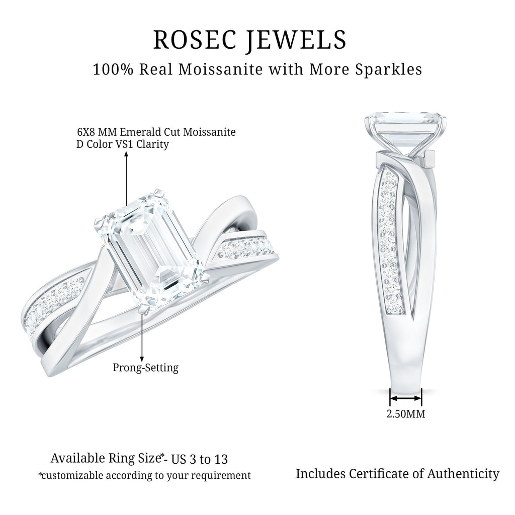 1.8 Carat Emerald Cut Moissanite Infinity Engagement Ring