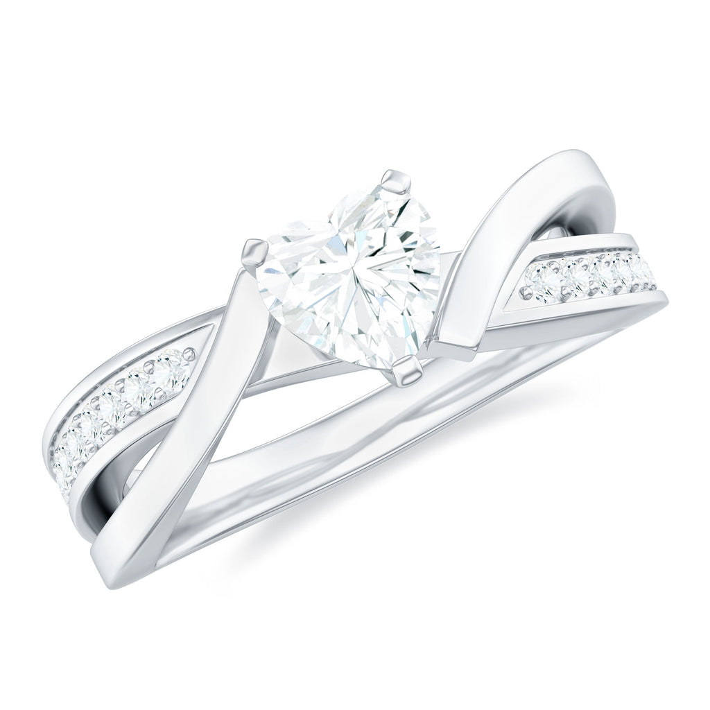 Certified Heart Moissanite Solitaire Engagement Ring