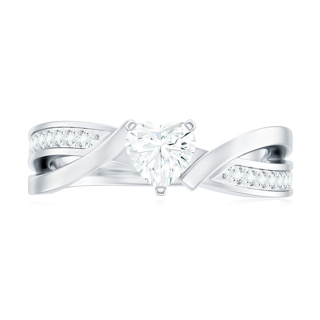 Certified Heart Moissanite Solitaire Engagement Ring