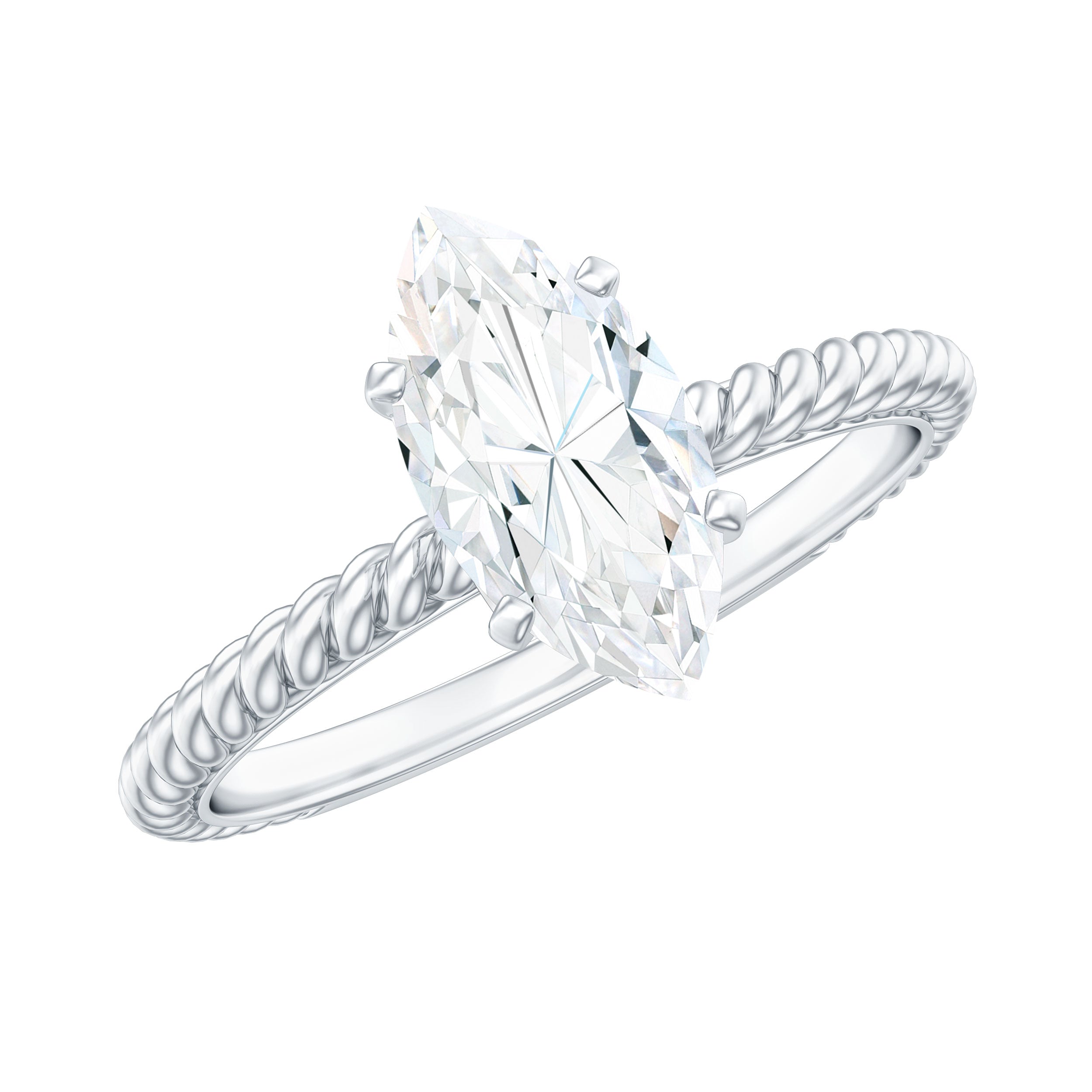 1 Carat Marquise Cut Moissanite Solitaire Engagement Ring with Twisted Rope Shank