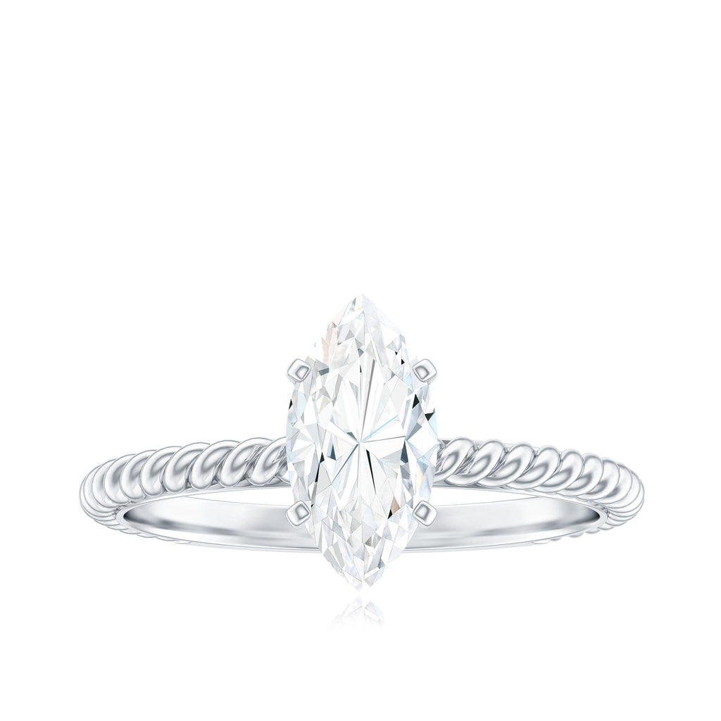1 Carat Marquise Cut Moissanite Solitaire Engagement Ring with Twisted Rope Shank