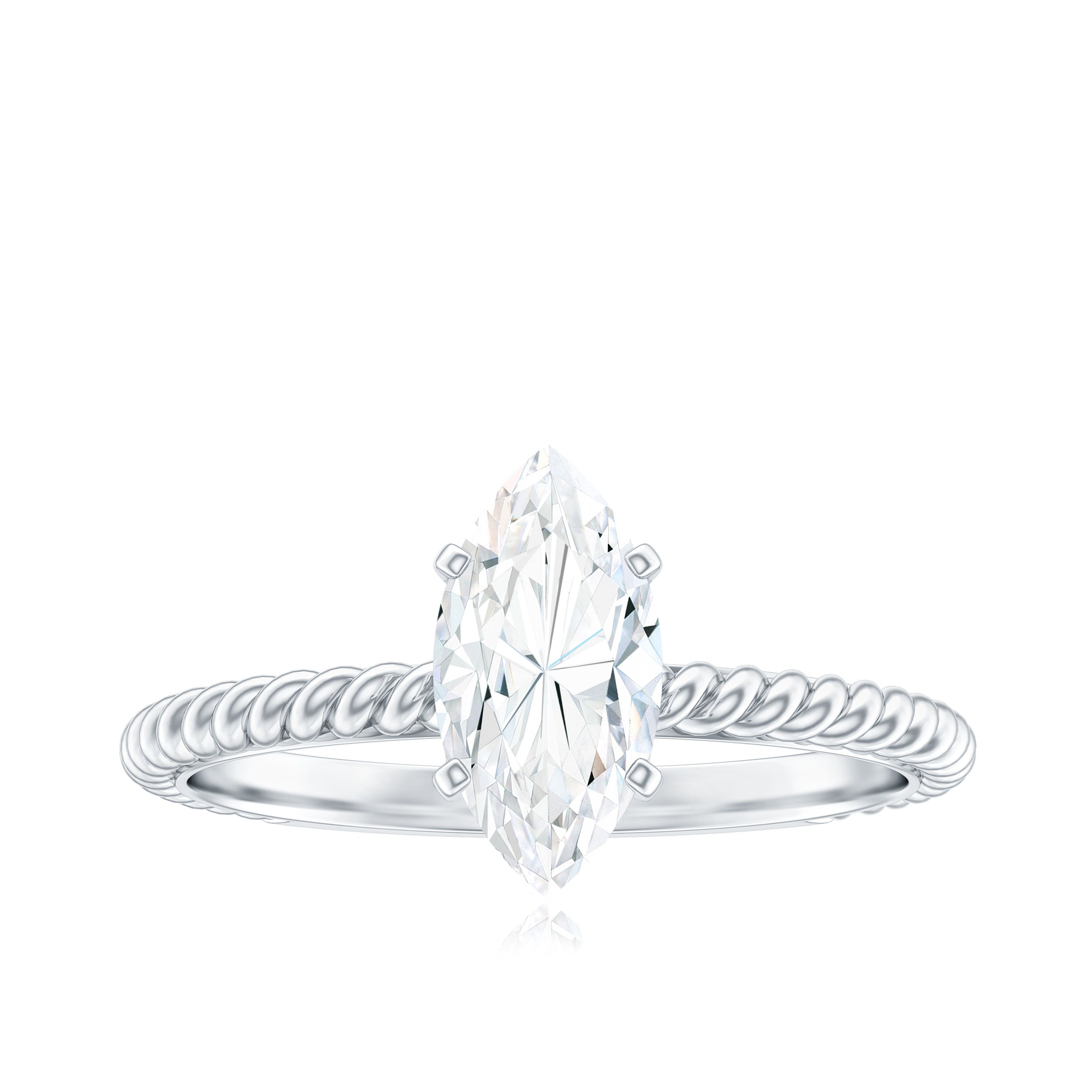 1 Carat Marquise Cut Moissanite Solitaire Engagement Ring with Twisted Rope Shank