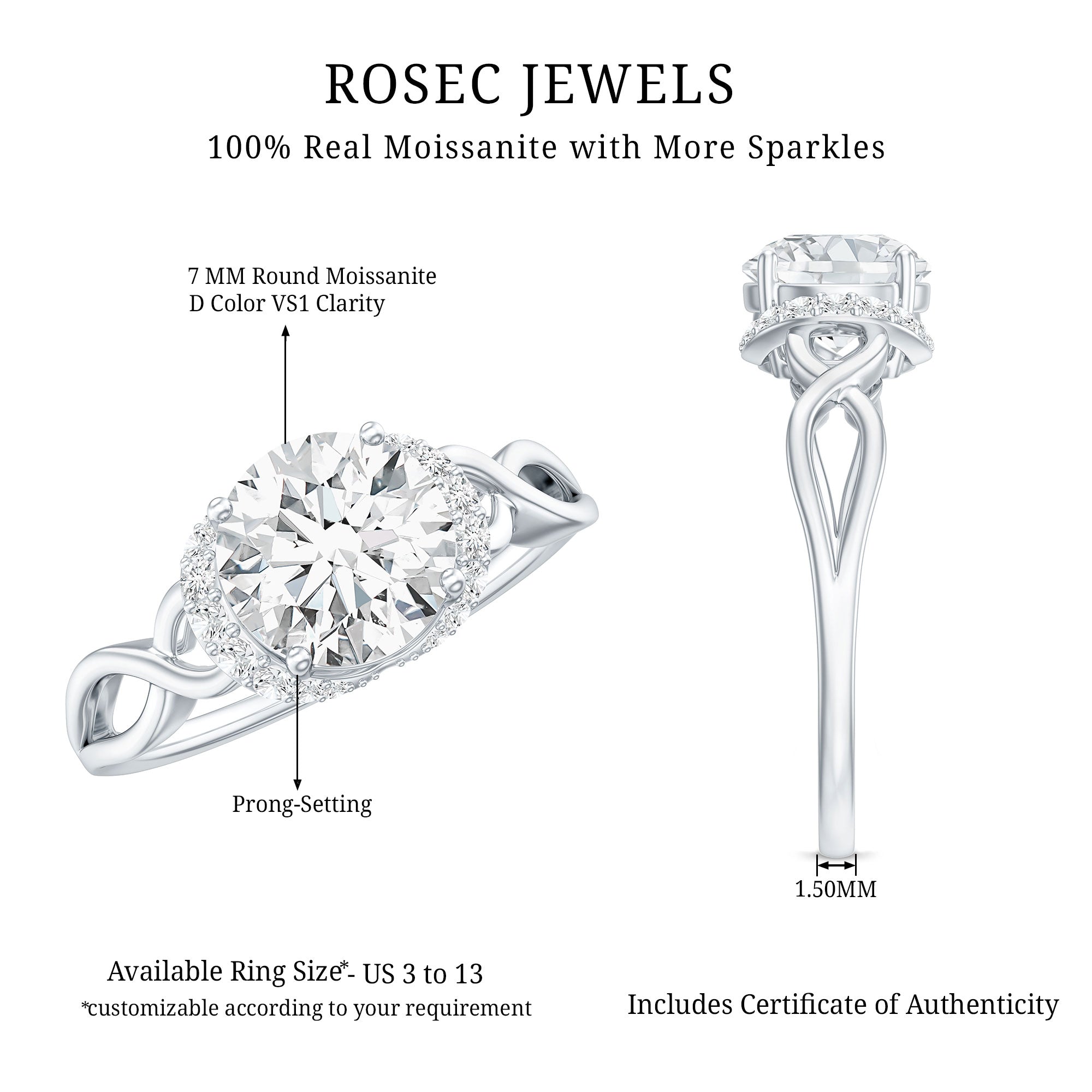 Round Cut Moissanite Infinity Engagement Ring