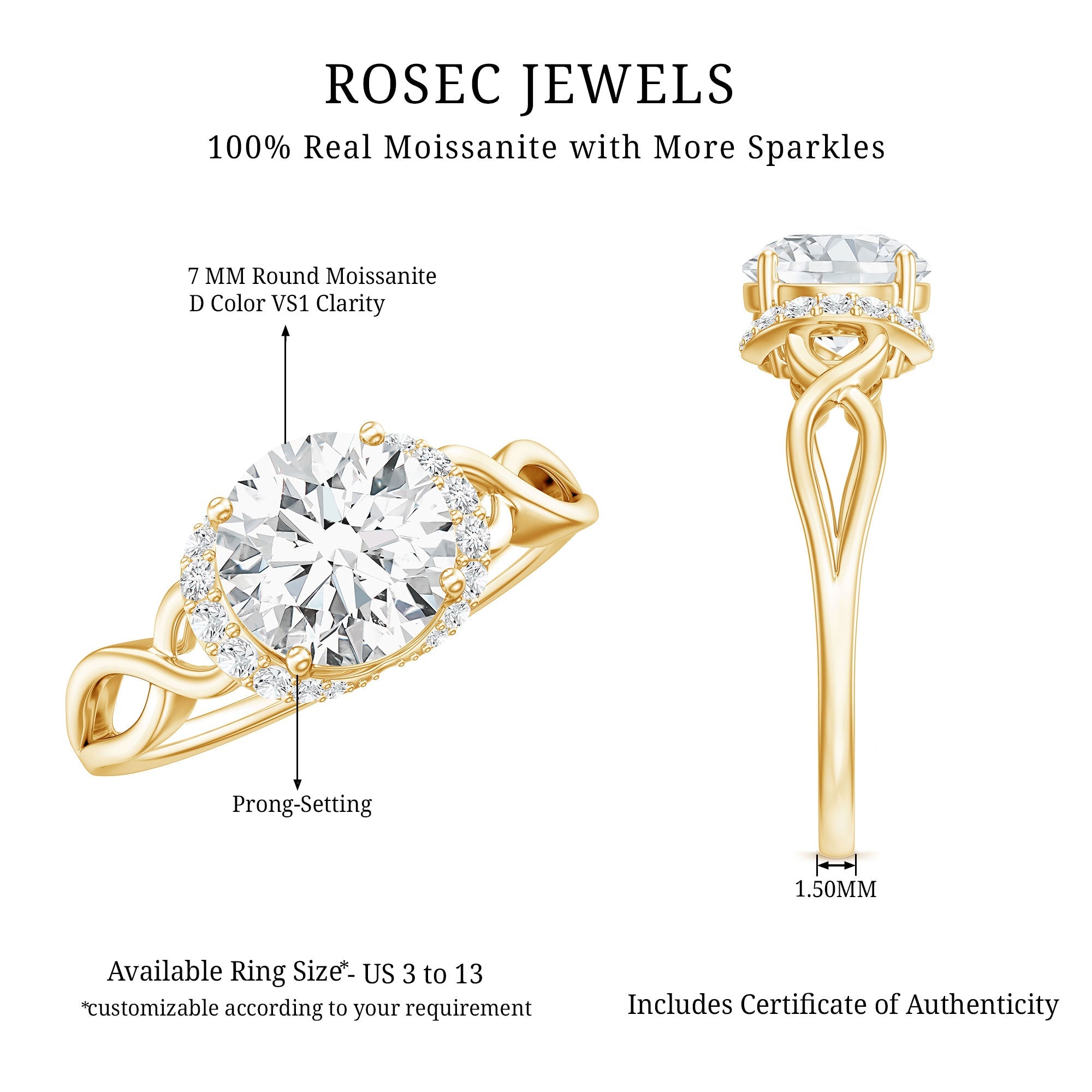 Round Cut Moissanite Infinity Engagement Ring
